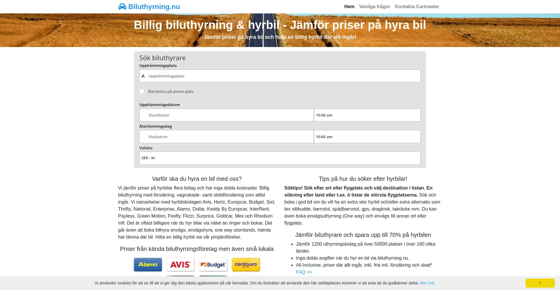 Screenshot of biluthyrning.nu homepage