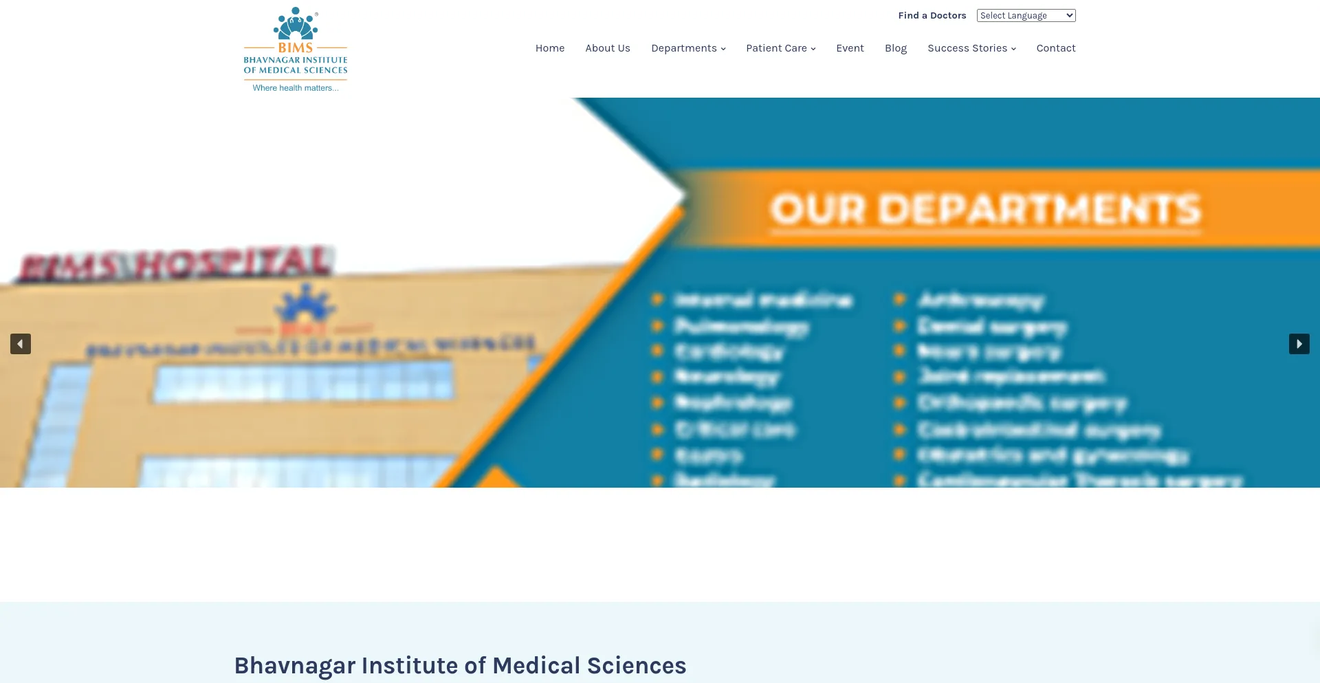 Screenshot of bimshospital.com homepage