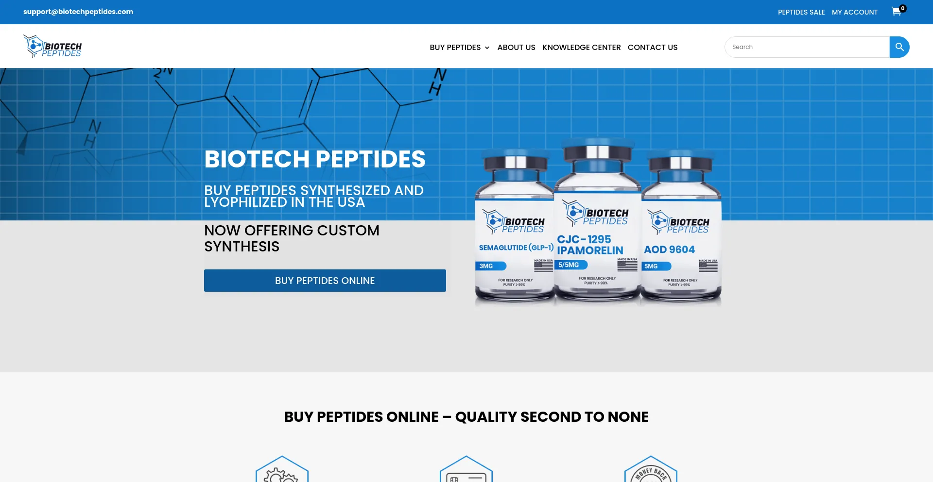 Screenshot of biotechpeptides.com homepage