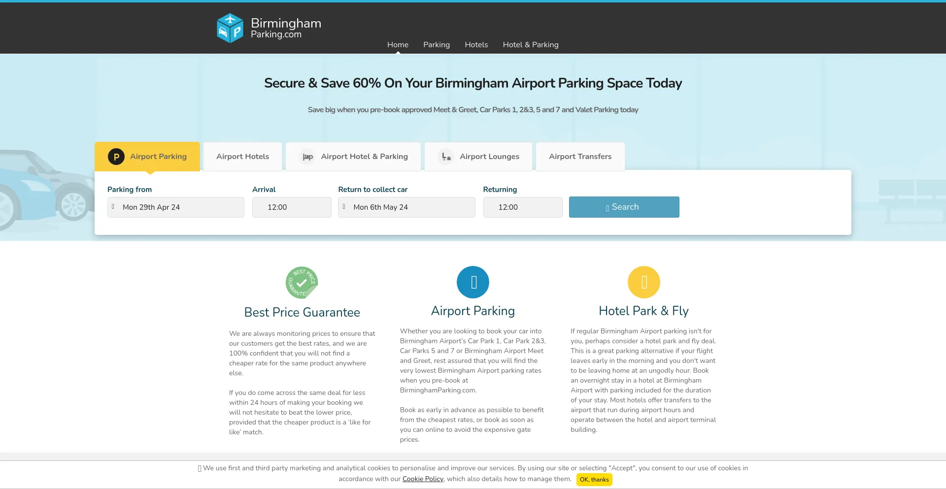 Screenshot of birminghamparking.com homepage