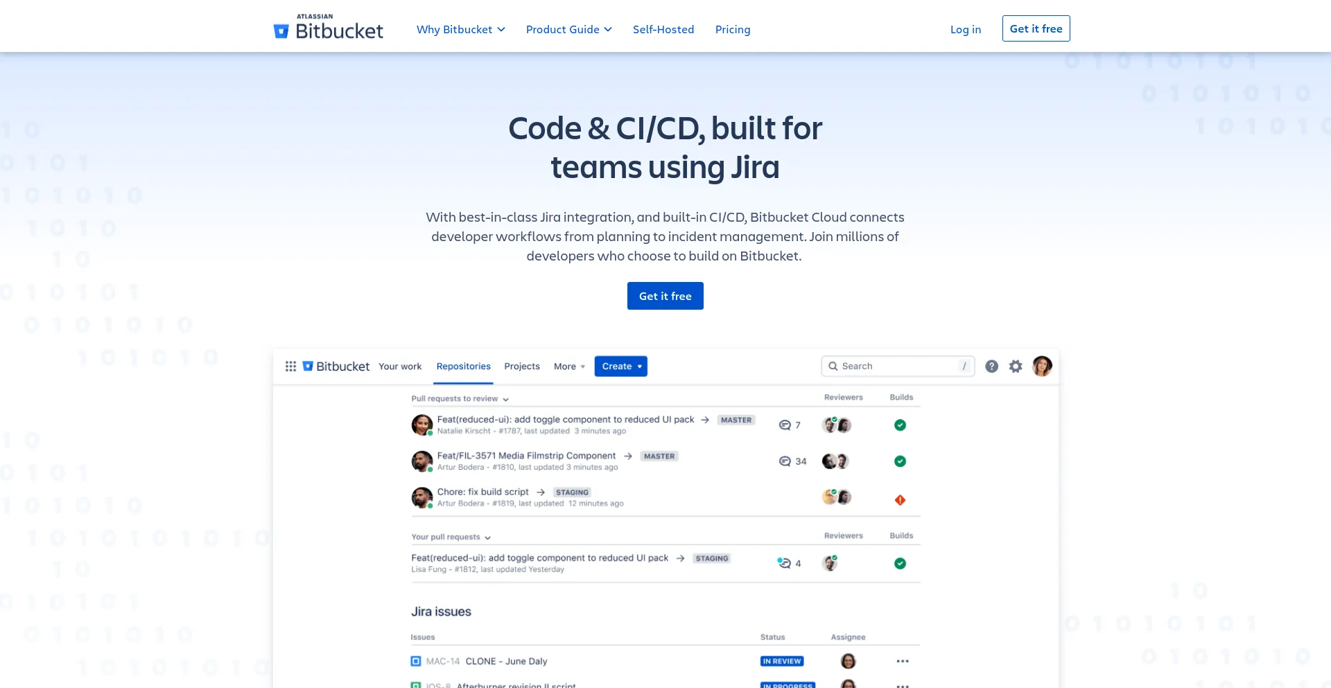 Screenshot of bitbucket.org homepage