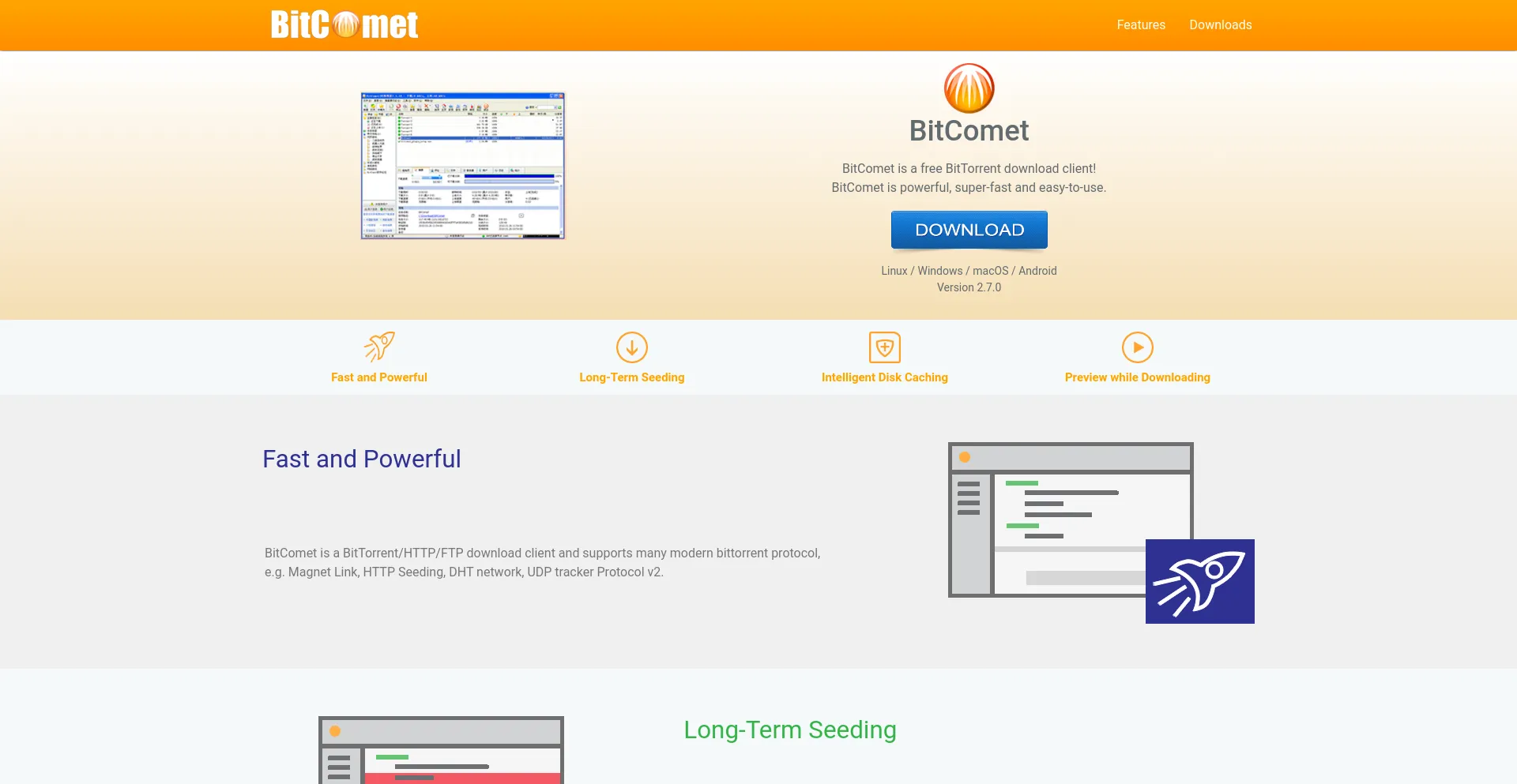 Screenshot of bitcomet.com homepage