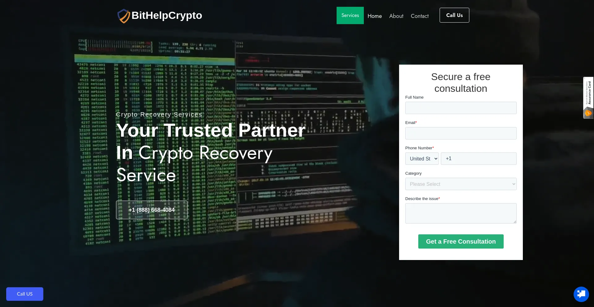 Screenshot of bithelpcrypto.com homepage