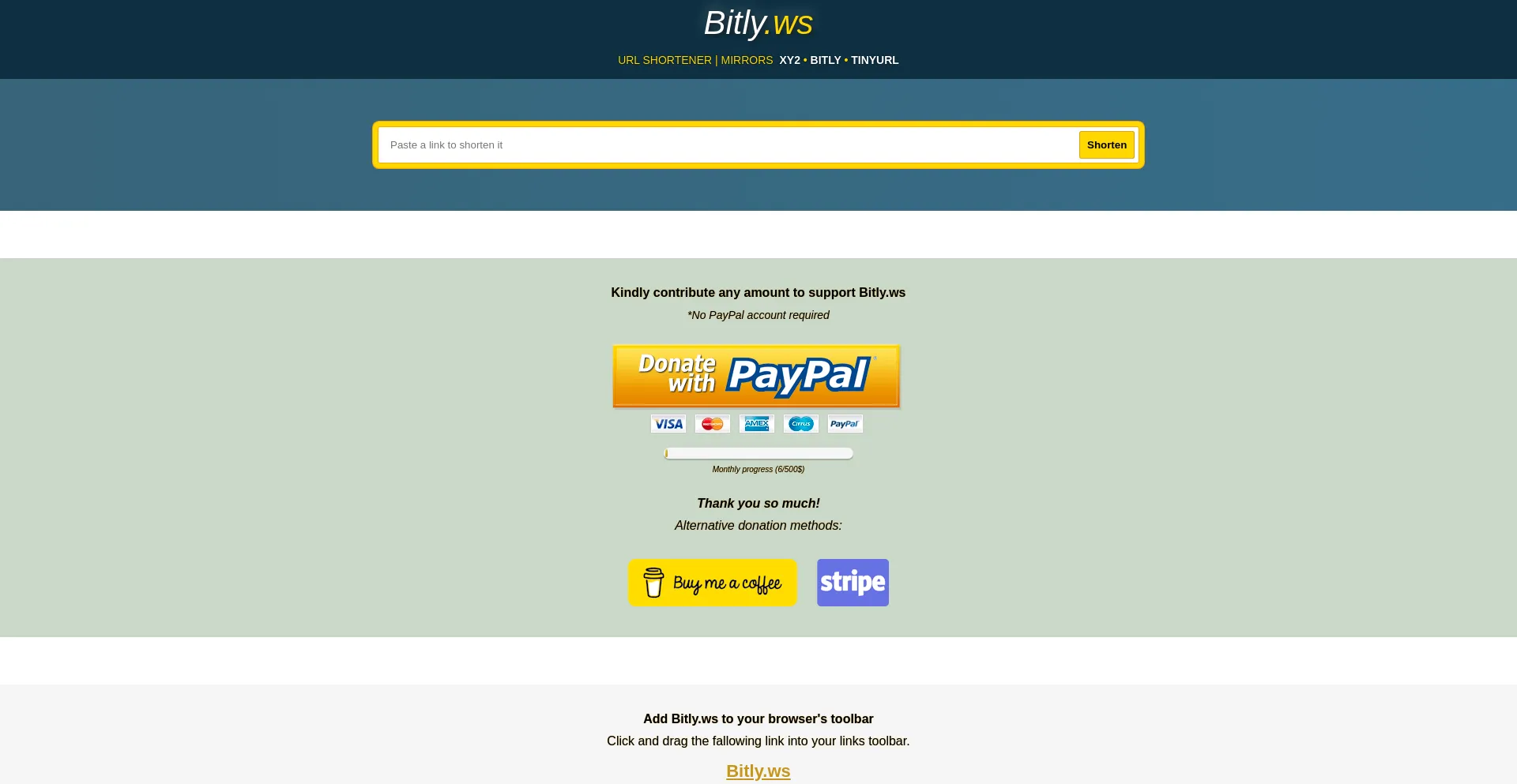 Screenshot of bitly.ws homepage