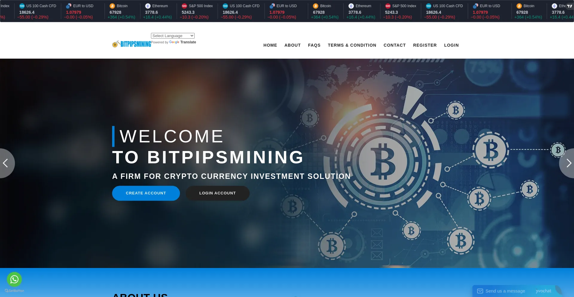 Screenshot of bitpipsmining.com homepage