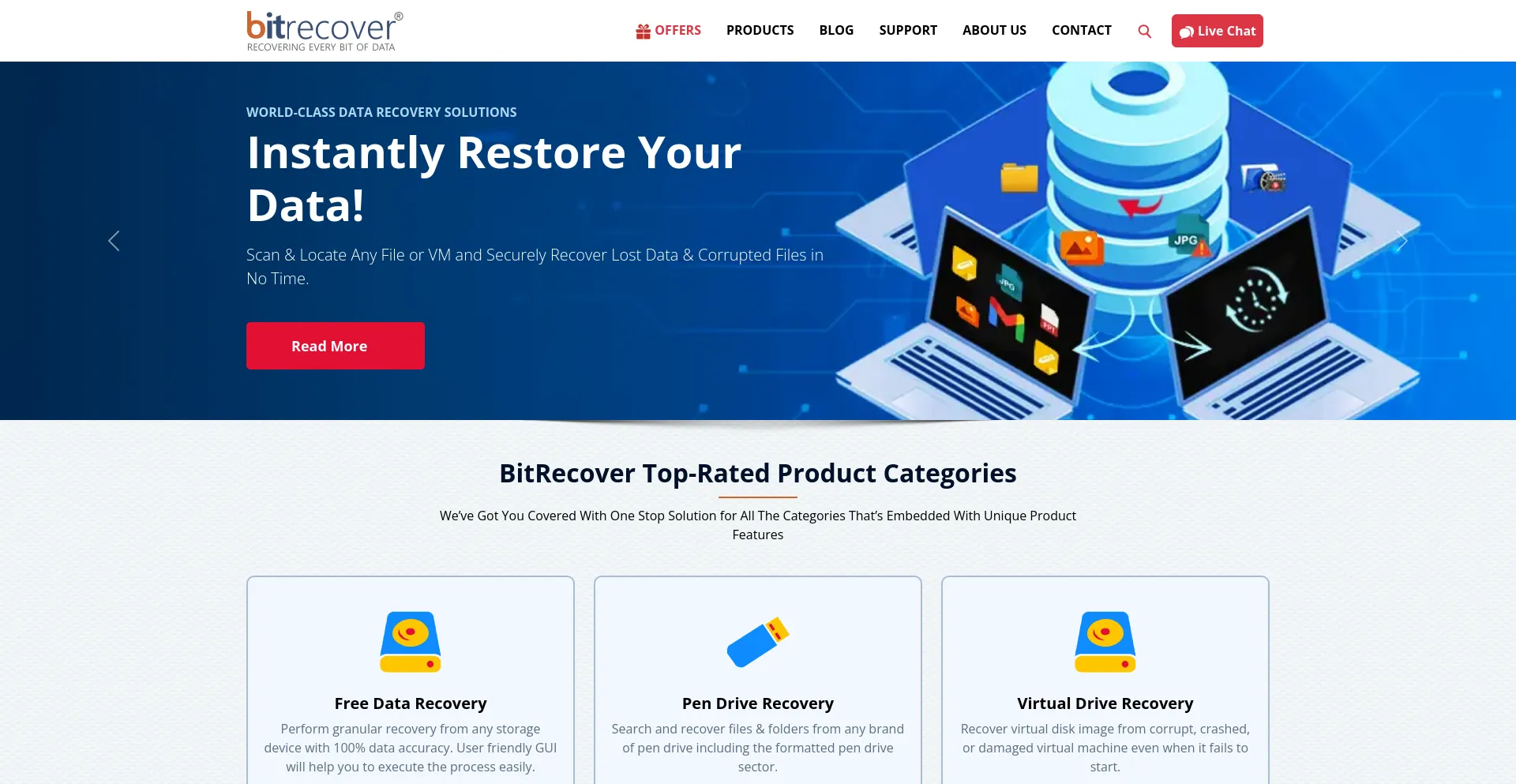 Screenshot of bitrecover.com homepage