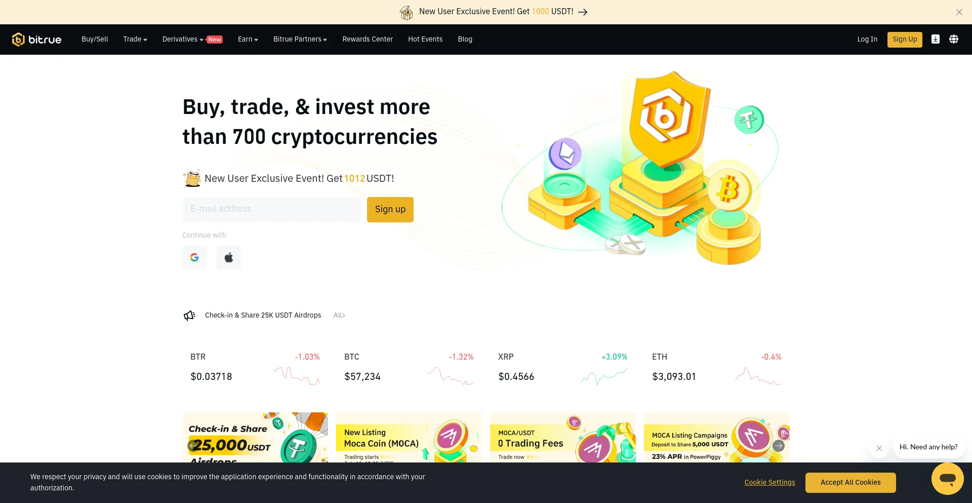 Screenshot of bitrue.com homepage