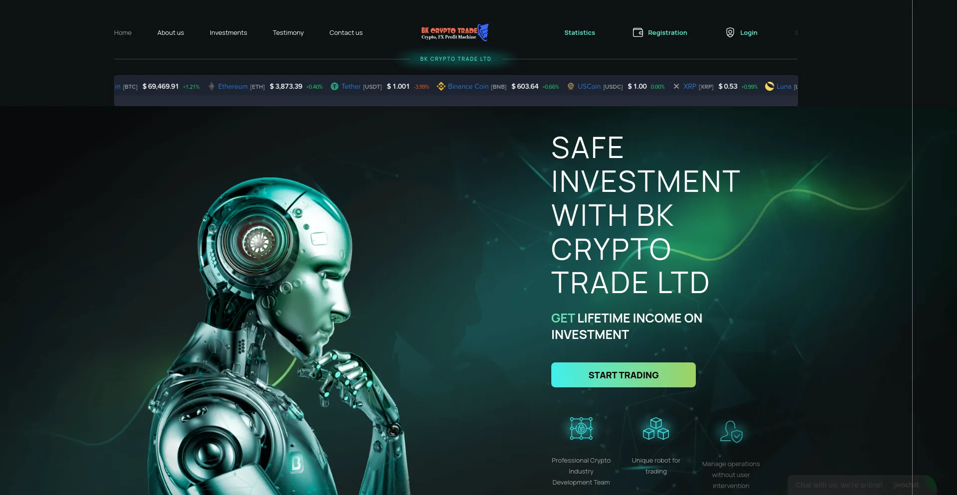 Screenshot of bkcryptotrade.com homepage