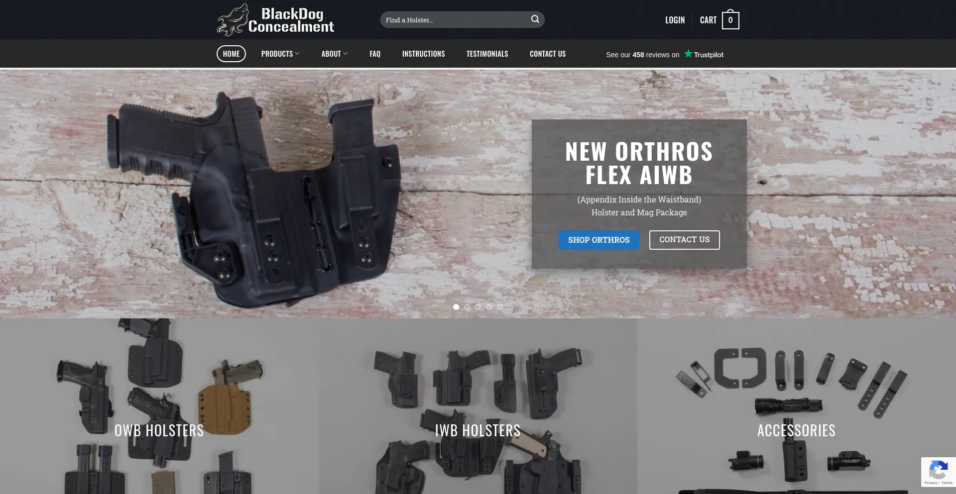 Screenshot of blackdogconcealment.com homepage