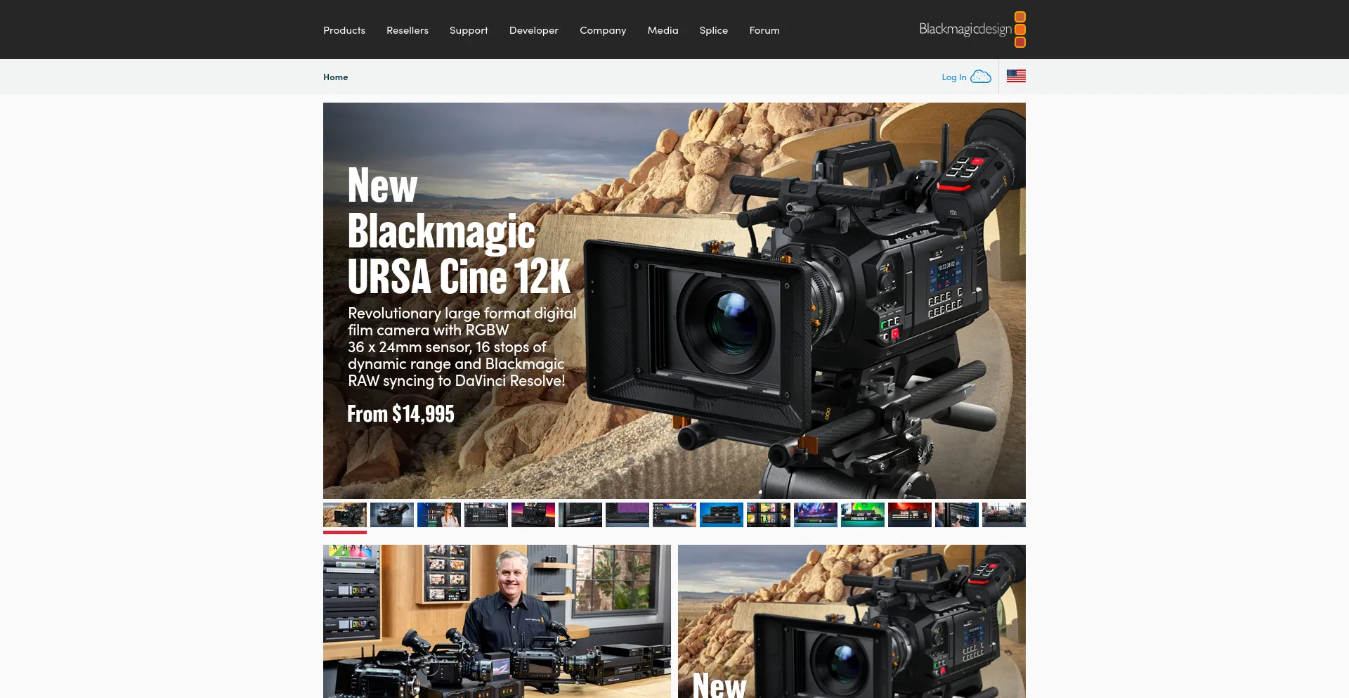 Screenshot of blackmagicdesign.com homepage