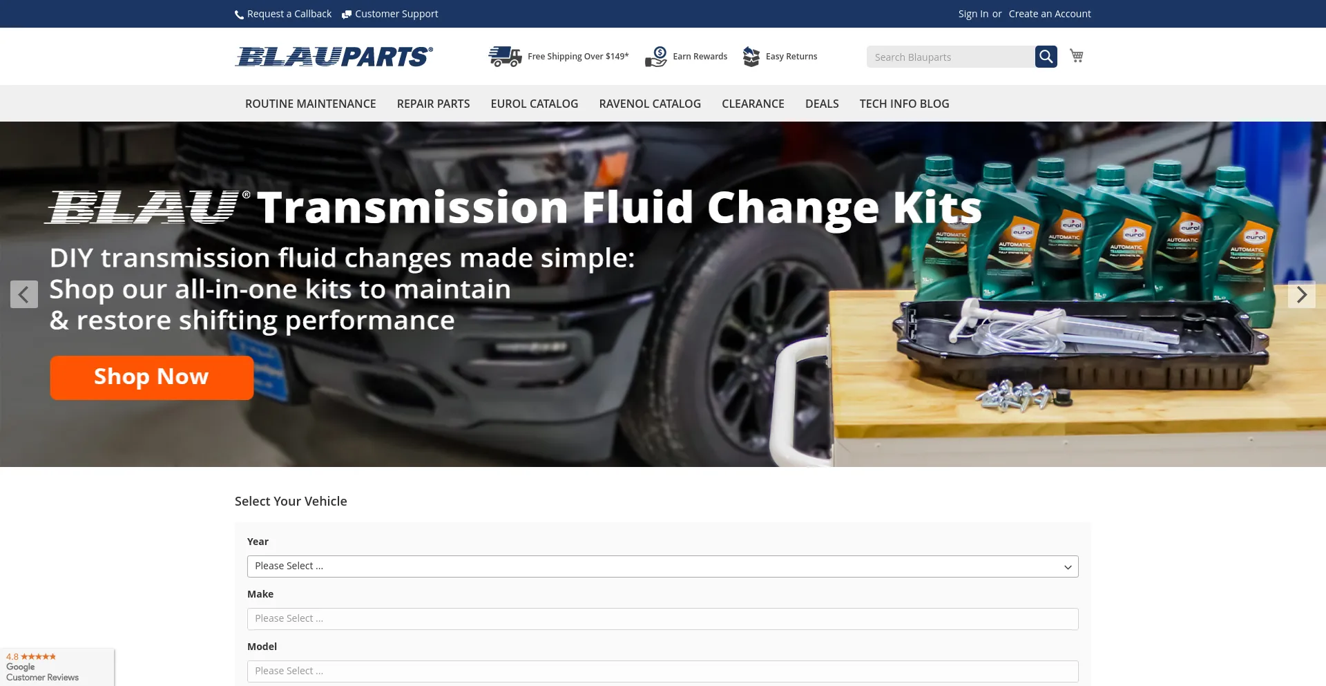 Screenshot of blauparts.com homepage