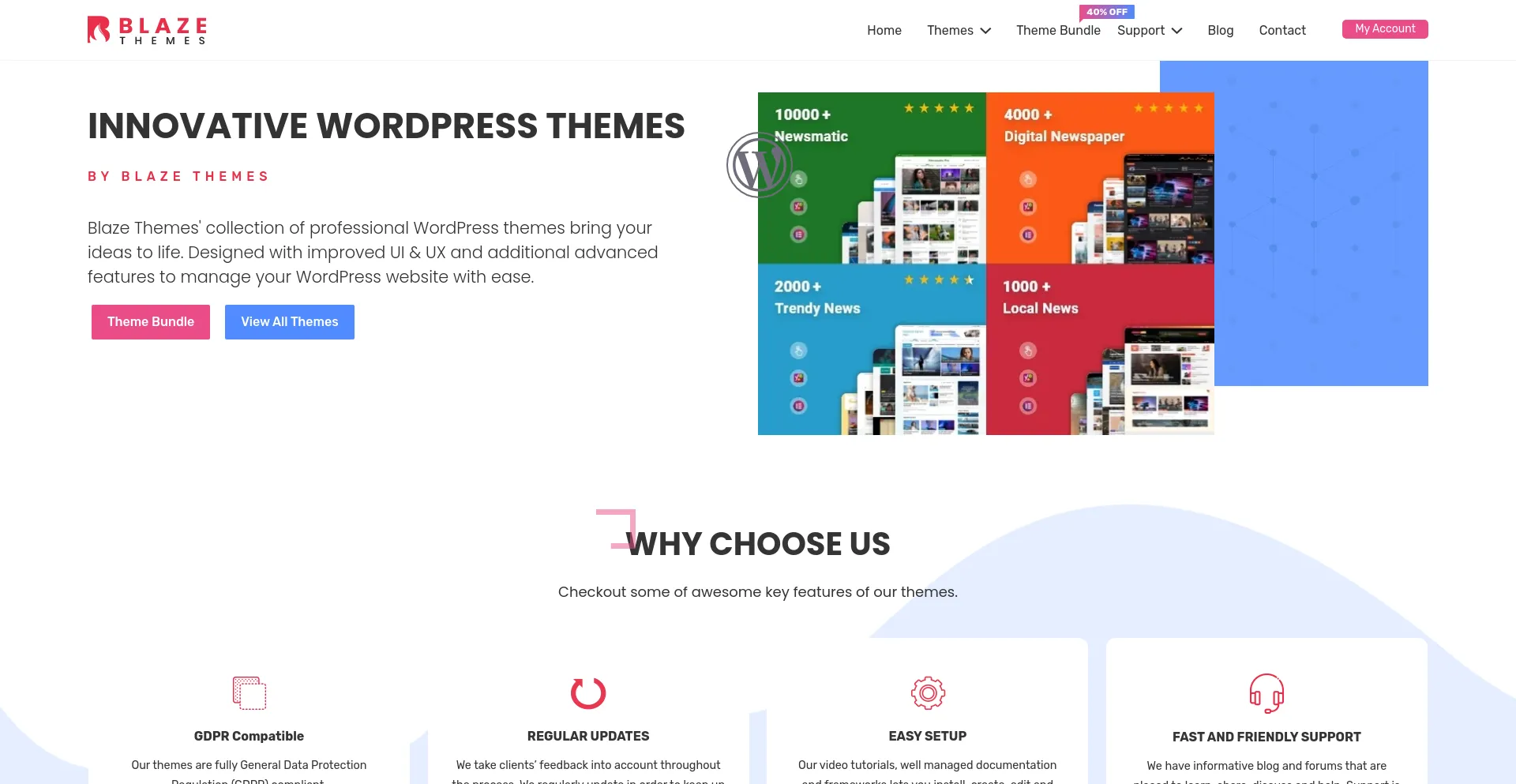 Screenshot of blazethemes.com homepage