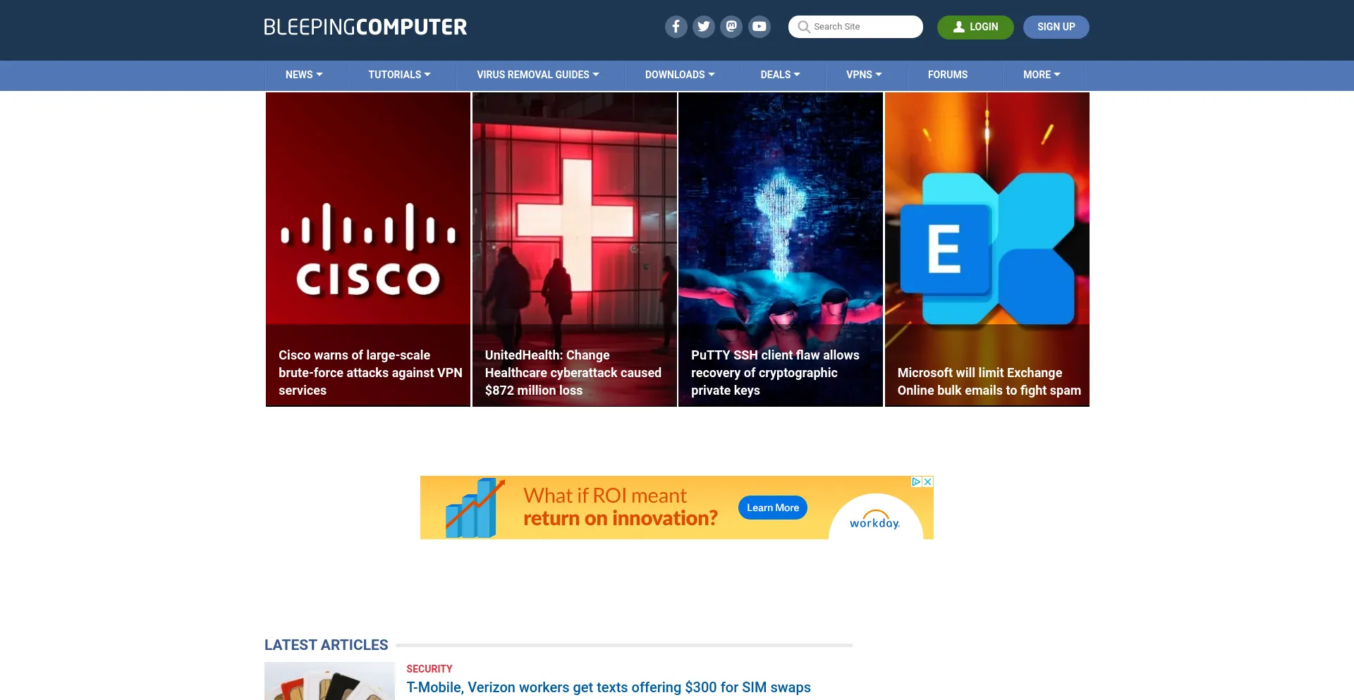 Screenshot of bleepingcomputer.com homepage