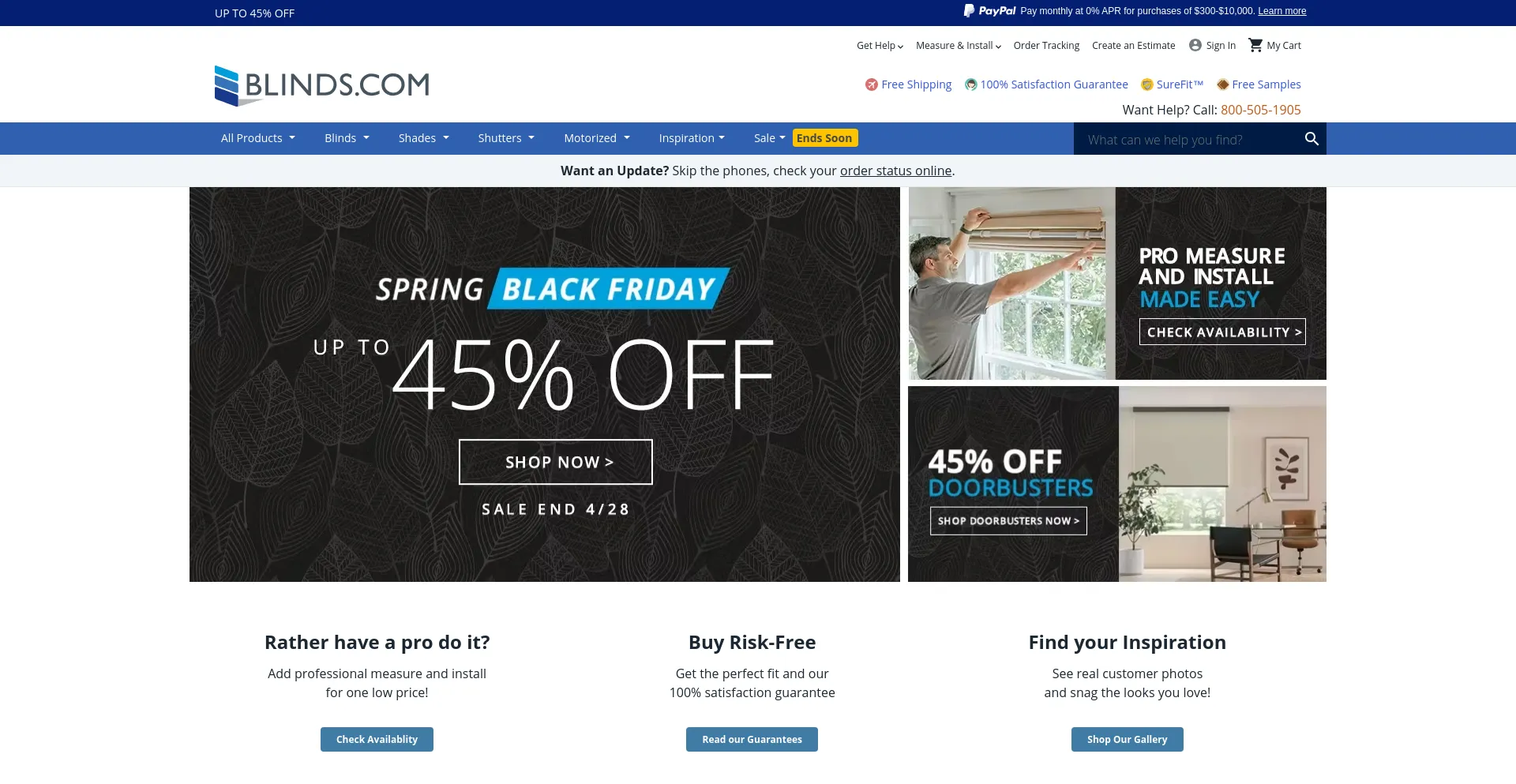 Screenshot of blinds.com homepage