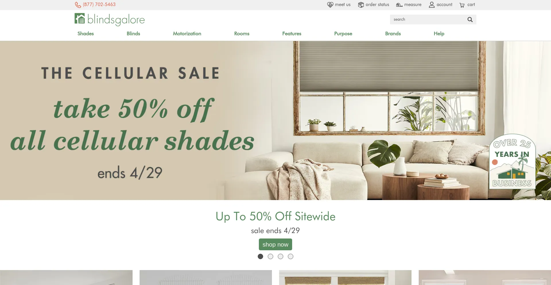 Screenshot of blindsgalore.com homepage
