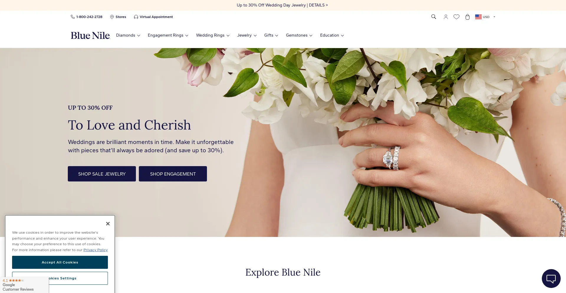 Screenshot of bluenile.com homepage