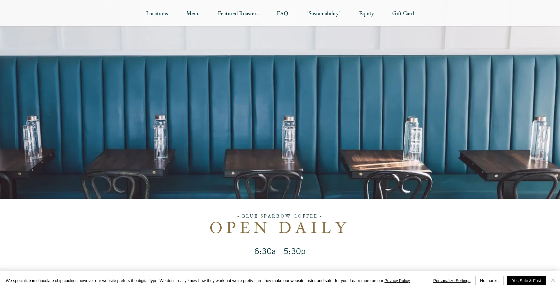 Screenshot of bluesparrowcoffee.com homepage