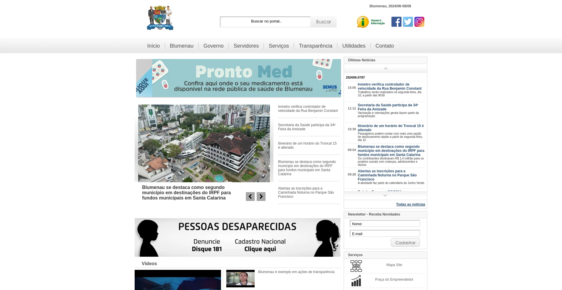 Screenshot of blumenau.sc.gov.br homepage