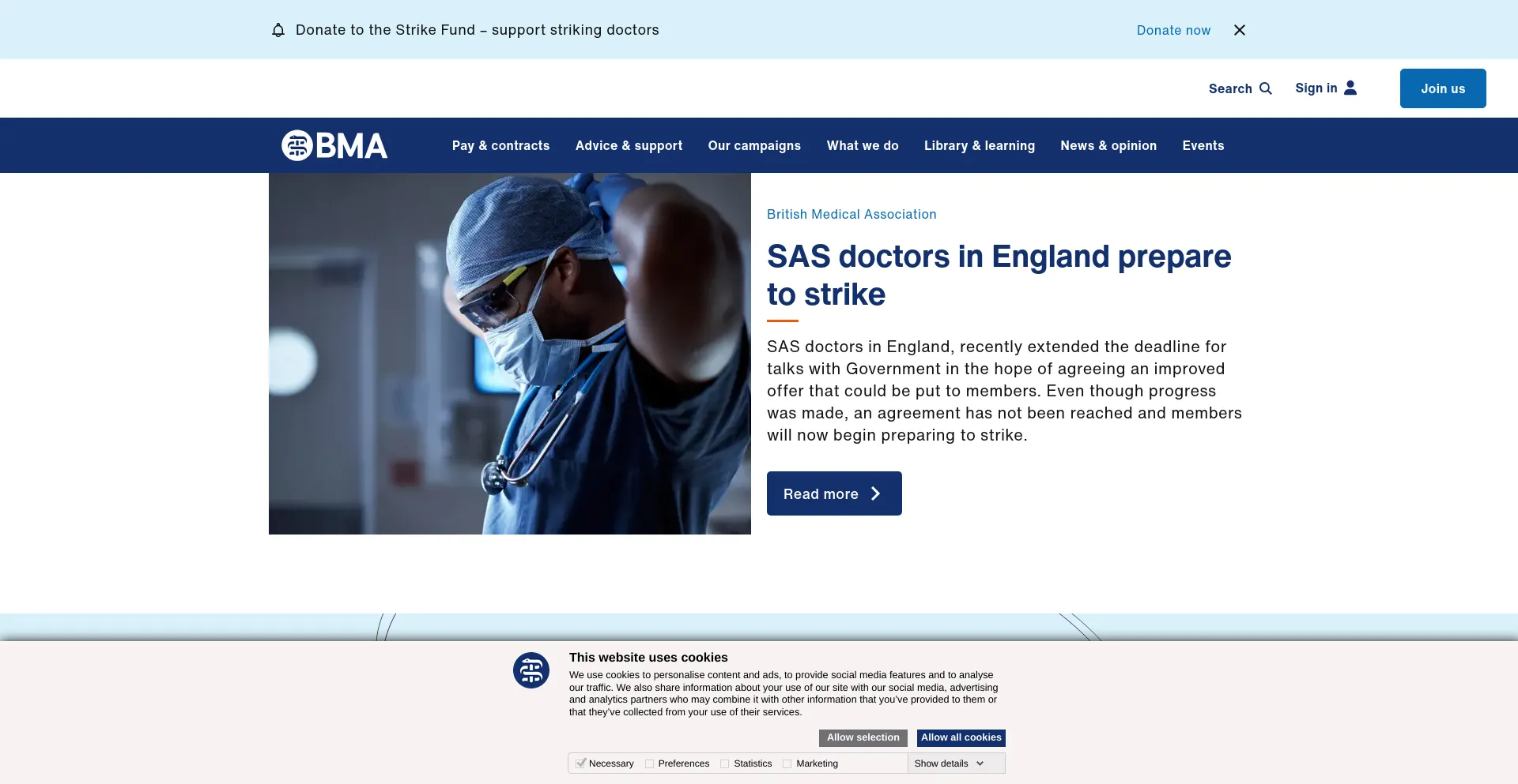 Screenshot of bma.org.uk homepage