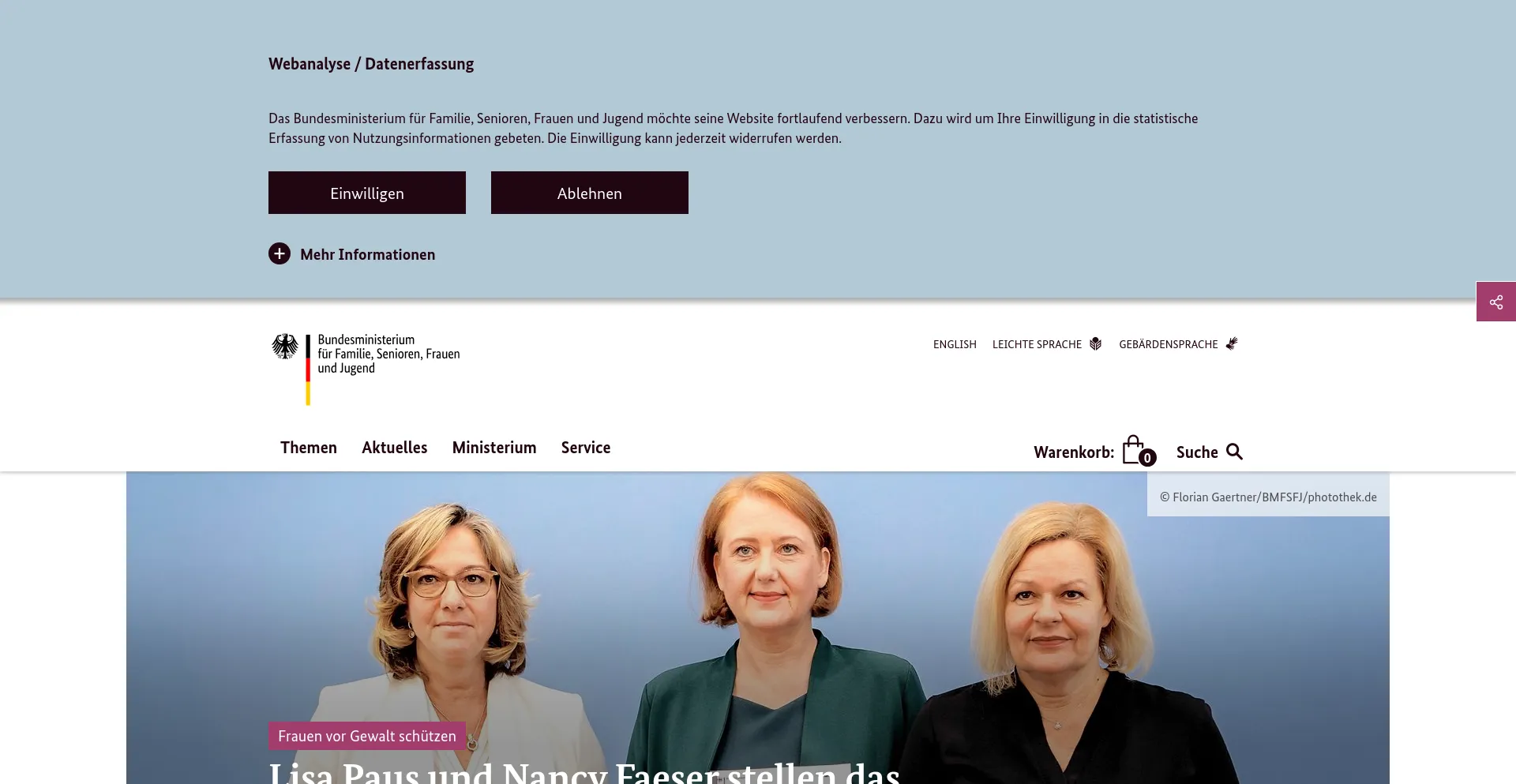 Screenshot of bmfsfj.de homepage