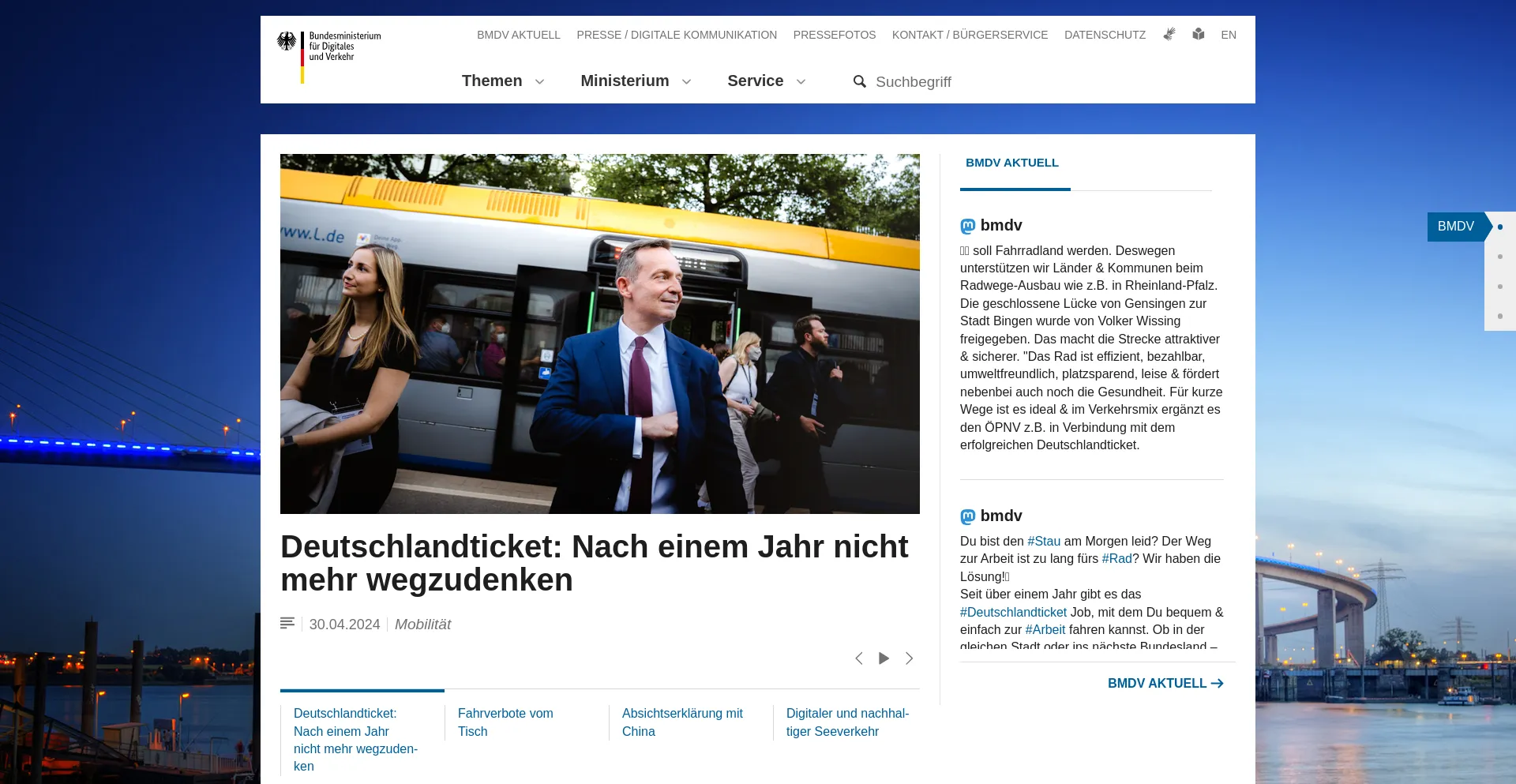 Screenshot of bmvi.de homepage