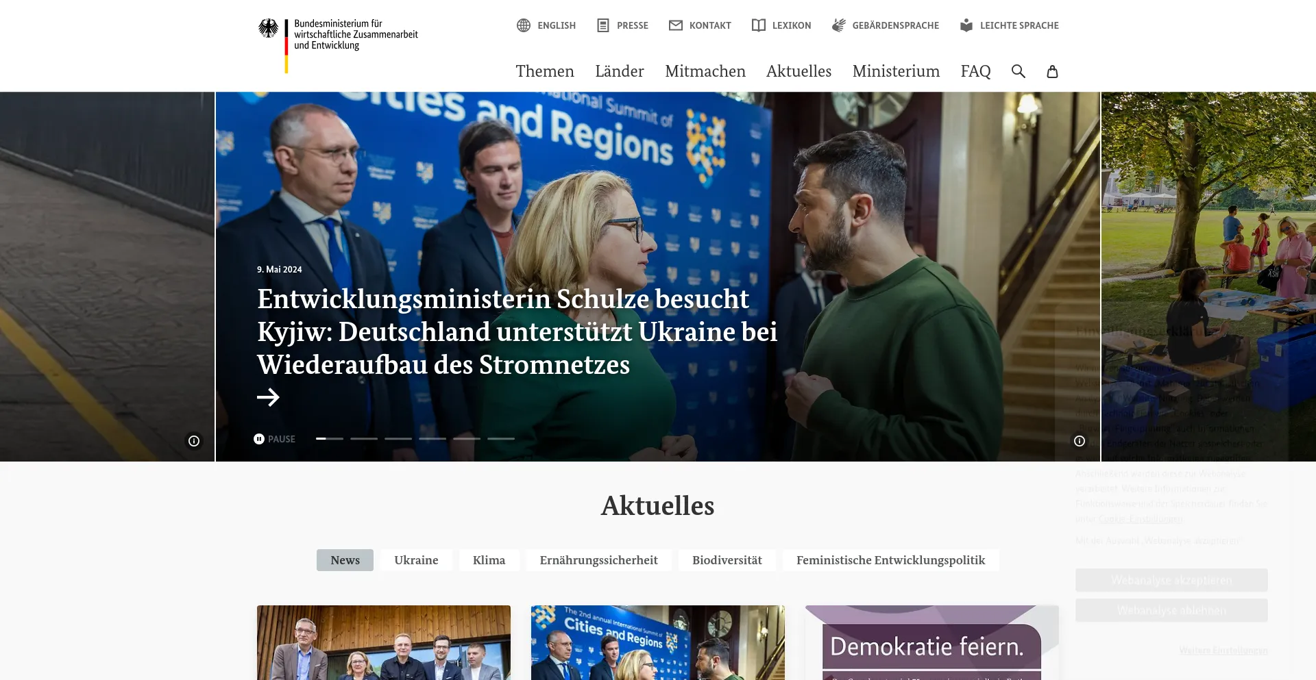 Screenshot of bmz.de homepage