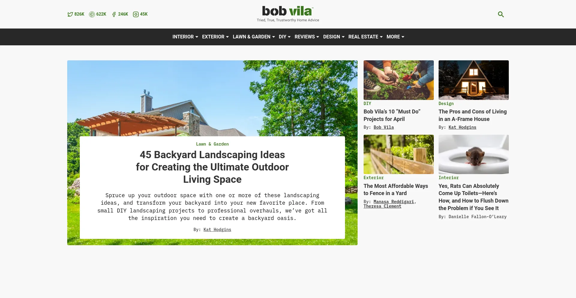 Screenshot of bobvila.com homepage