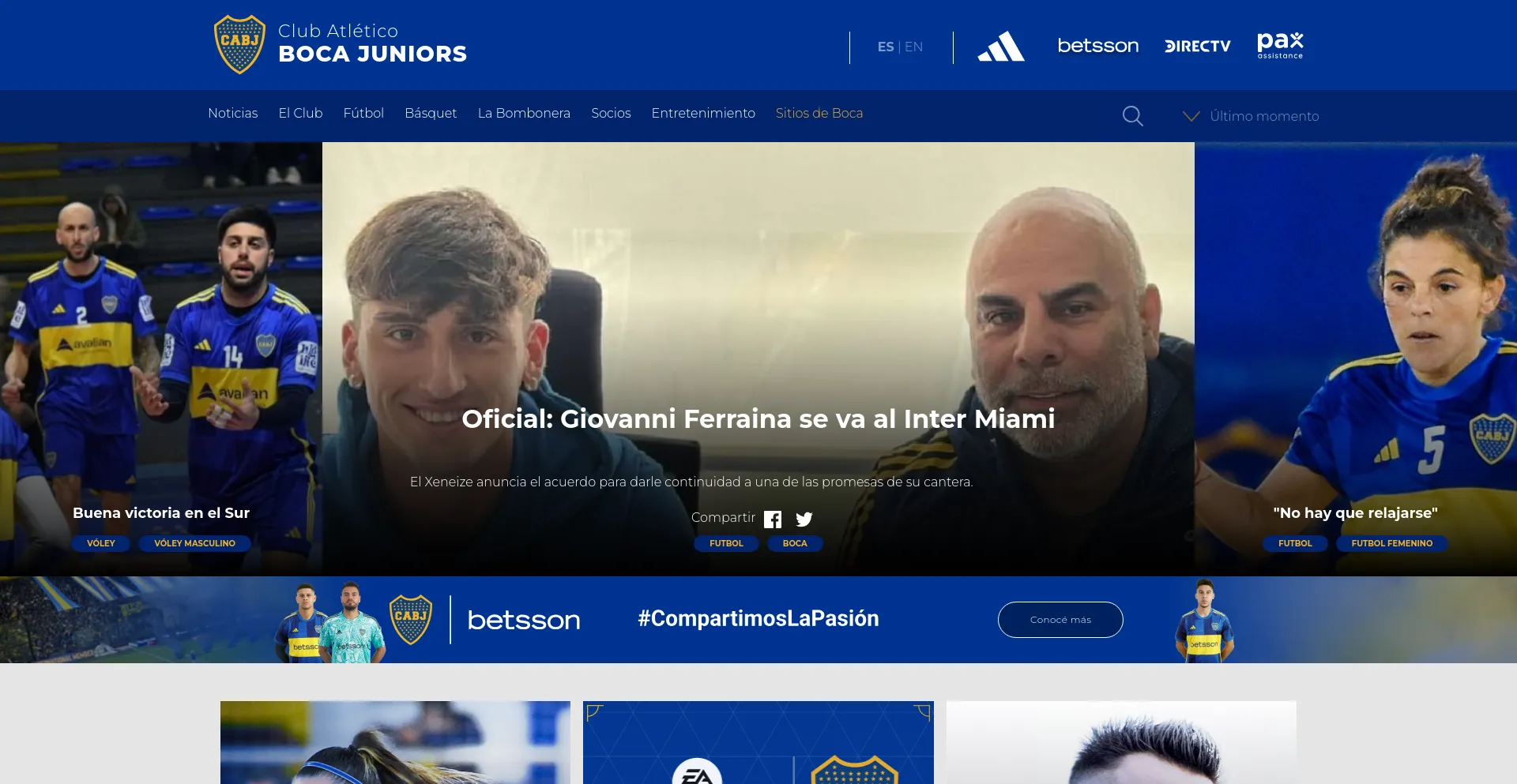 Screenshot of bocajuniors.com.ar homepage