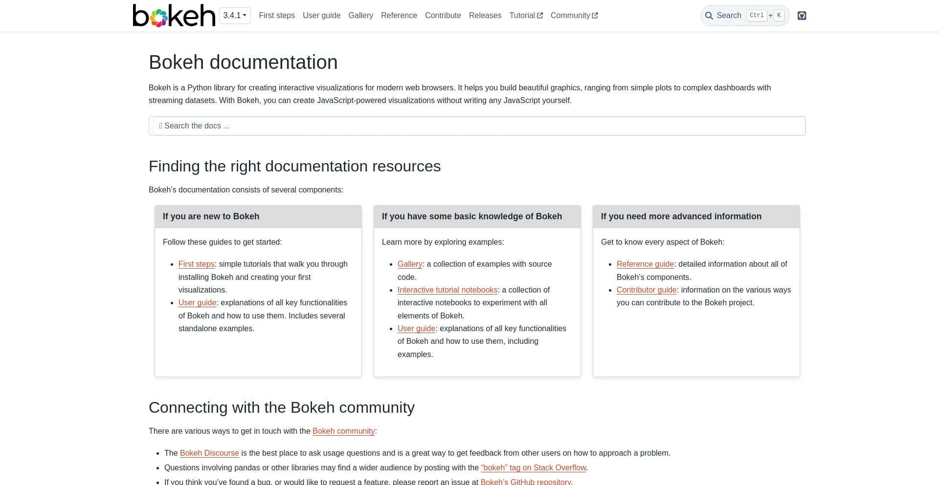 Screenshot of bokeh.pydata.org homepage