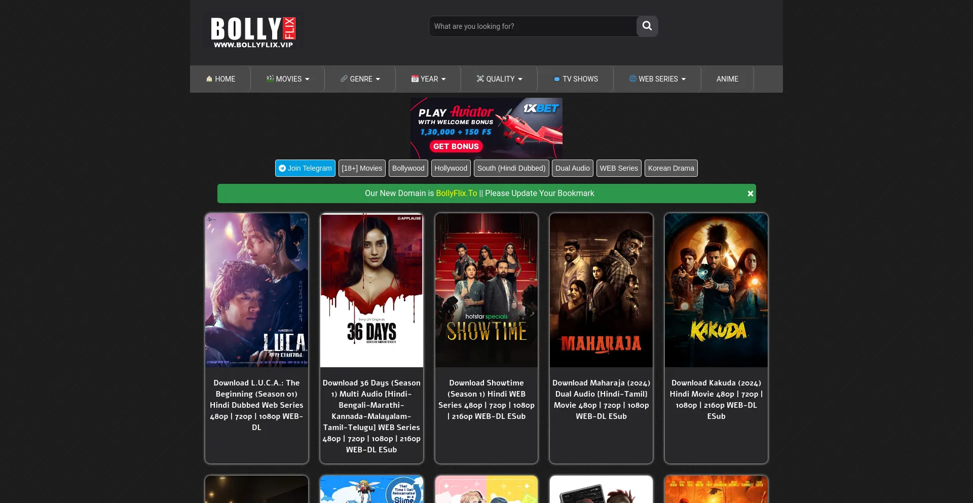 Screenshot of bollyflix.city homepage