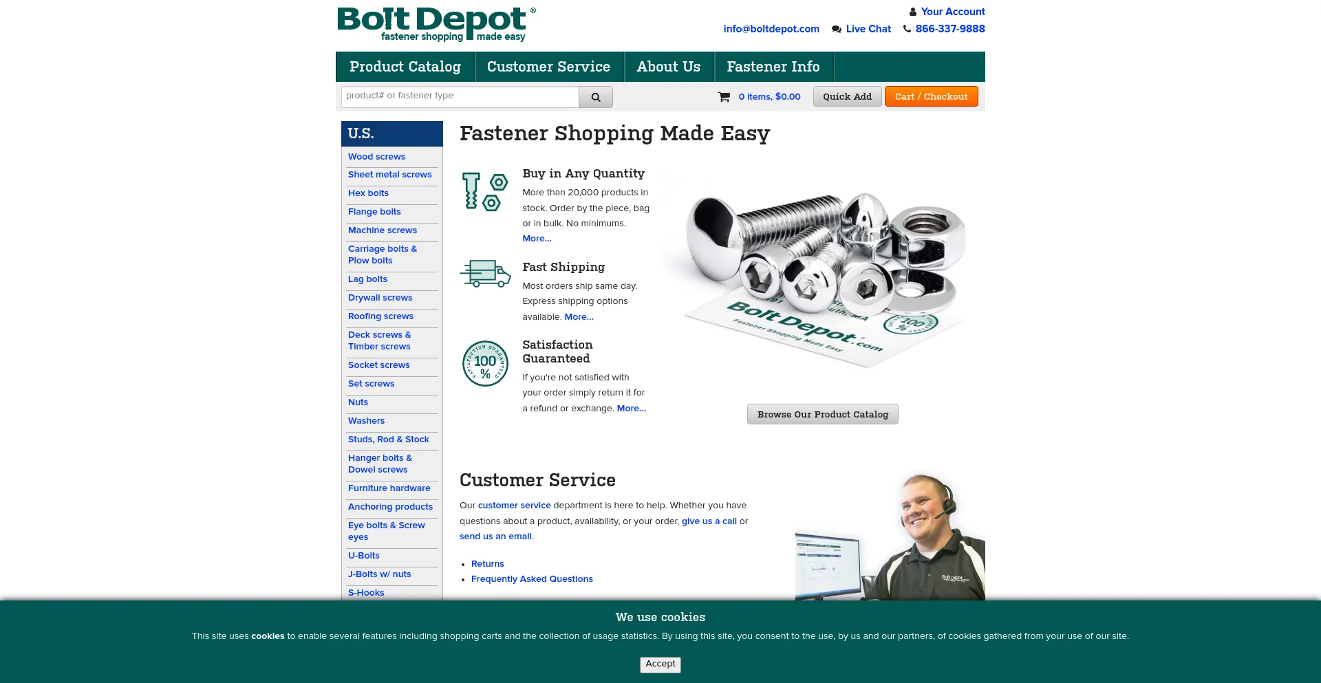 Screenshot of boltdepot.com homepage