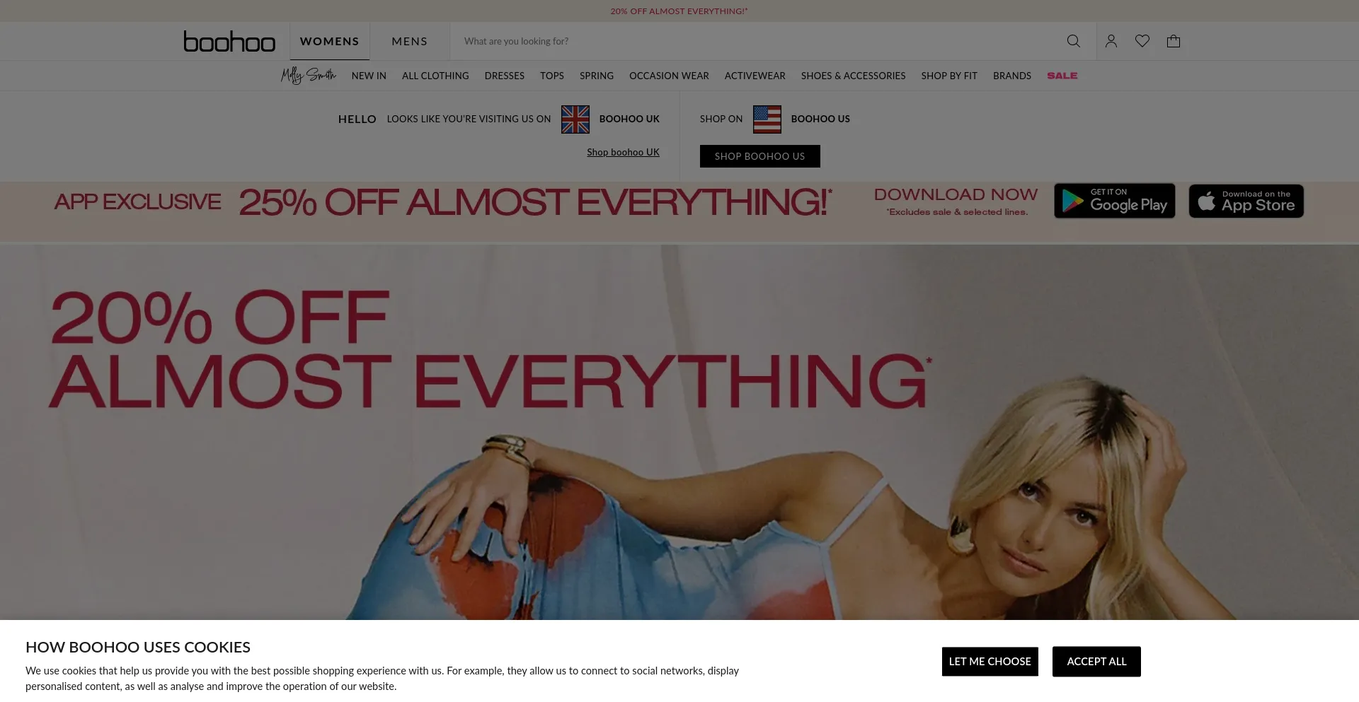 Screenshot of boohoo.com homepage