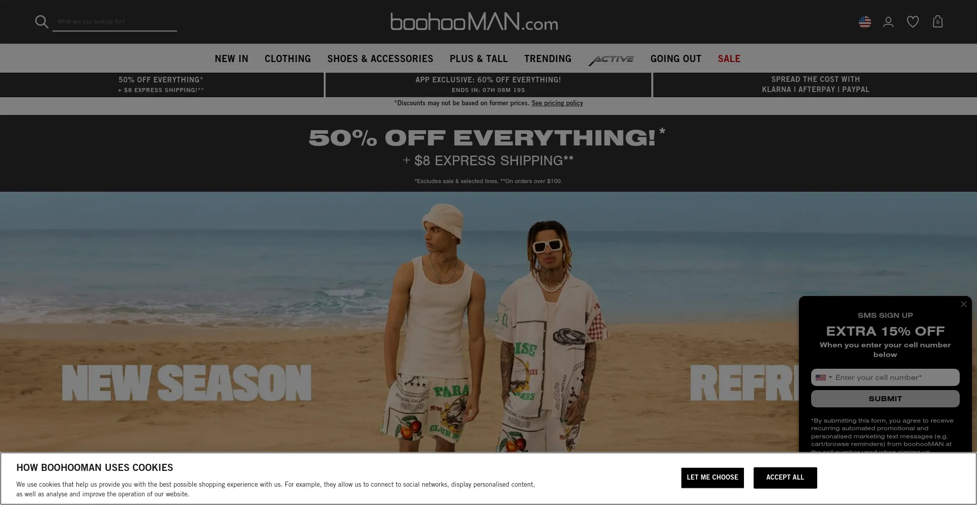 Screenshot of boohooman.com homepage