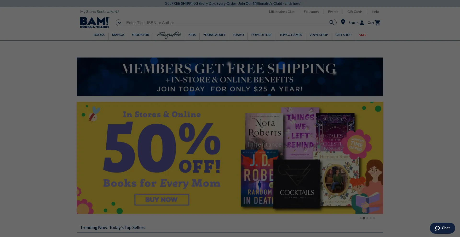 Screenshot of booksamillion.com homepage