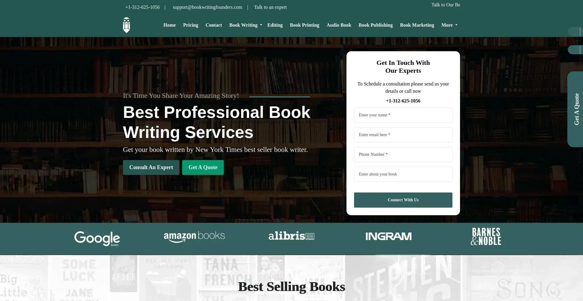 Screenshot of bookwritingfounders.com homepage