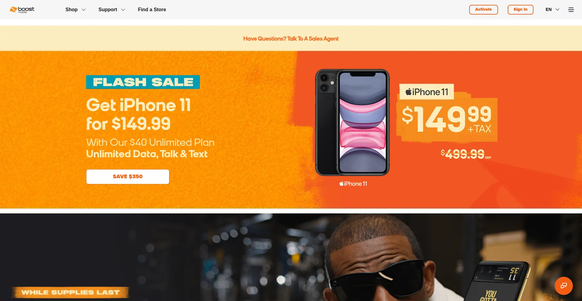 Screenshot of boostmobile.com homepage