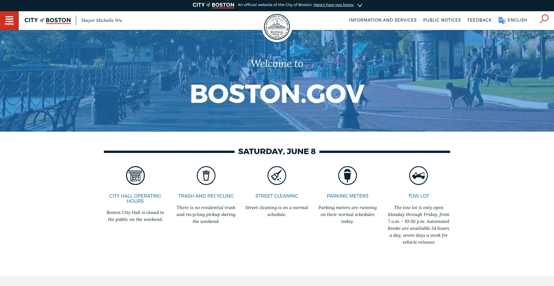 Screenshot of boston.gov homepage