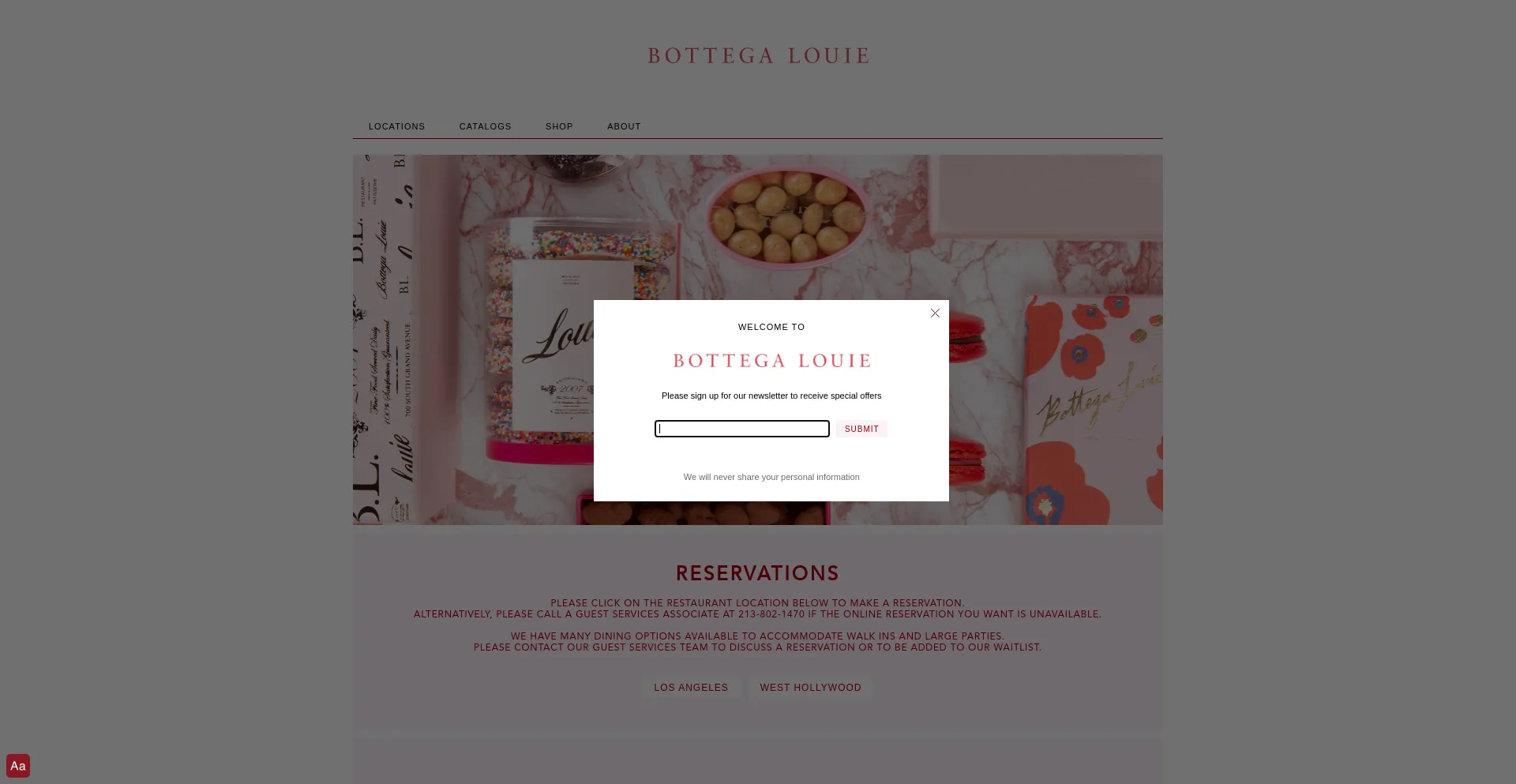 Screenshot of bottegalouie.com homepage