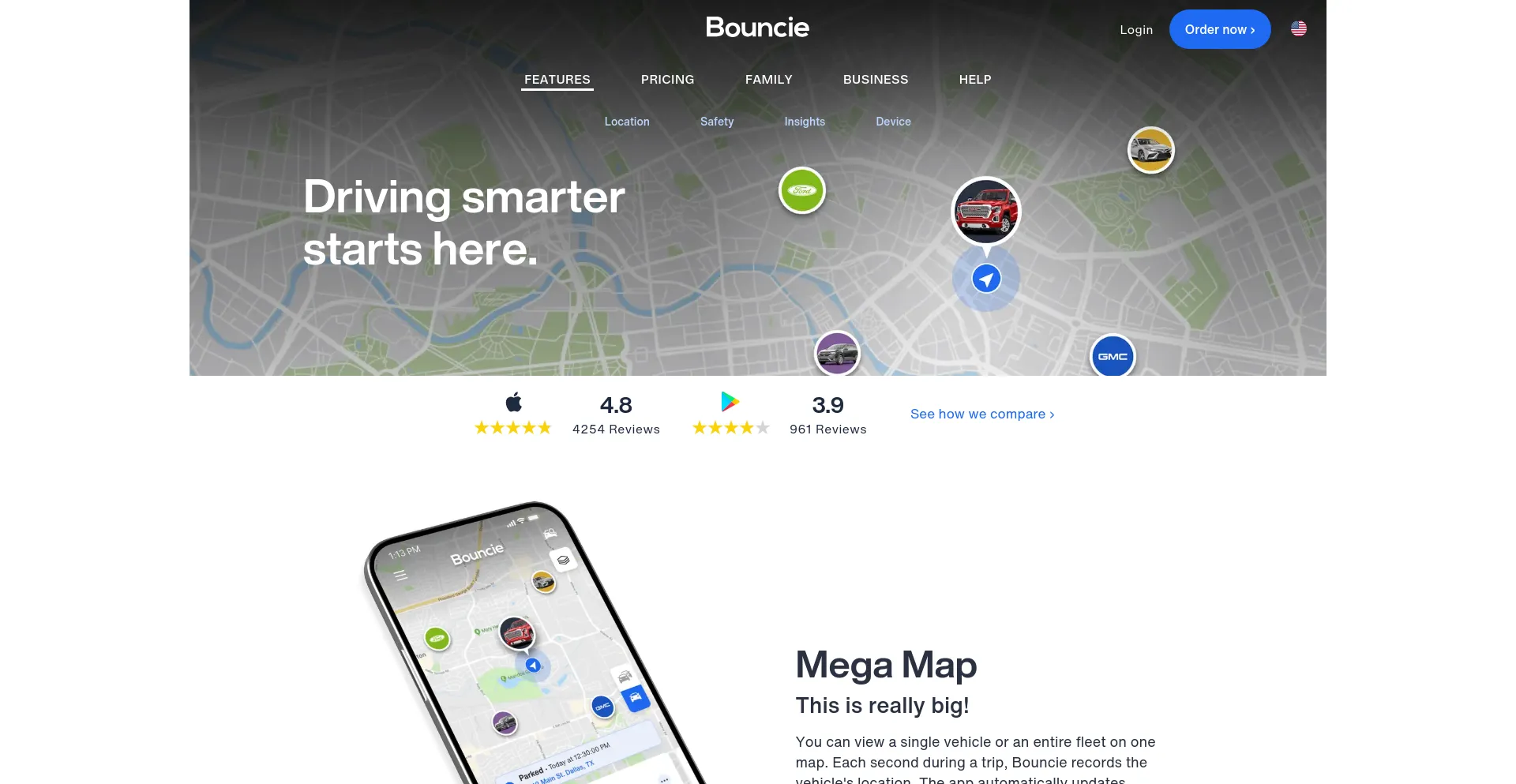 Screenshot of bouncie.com homepage