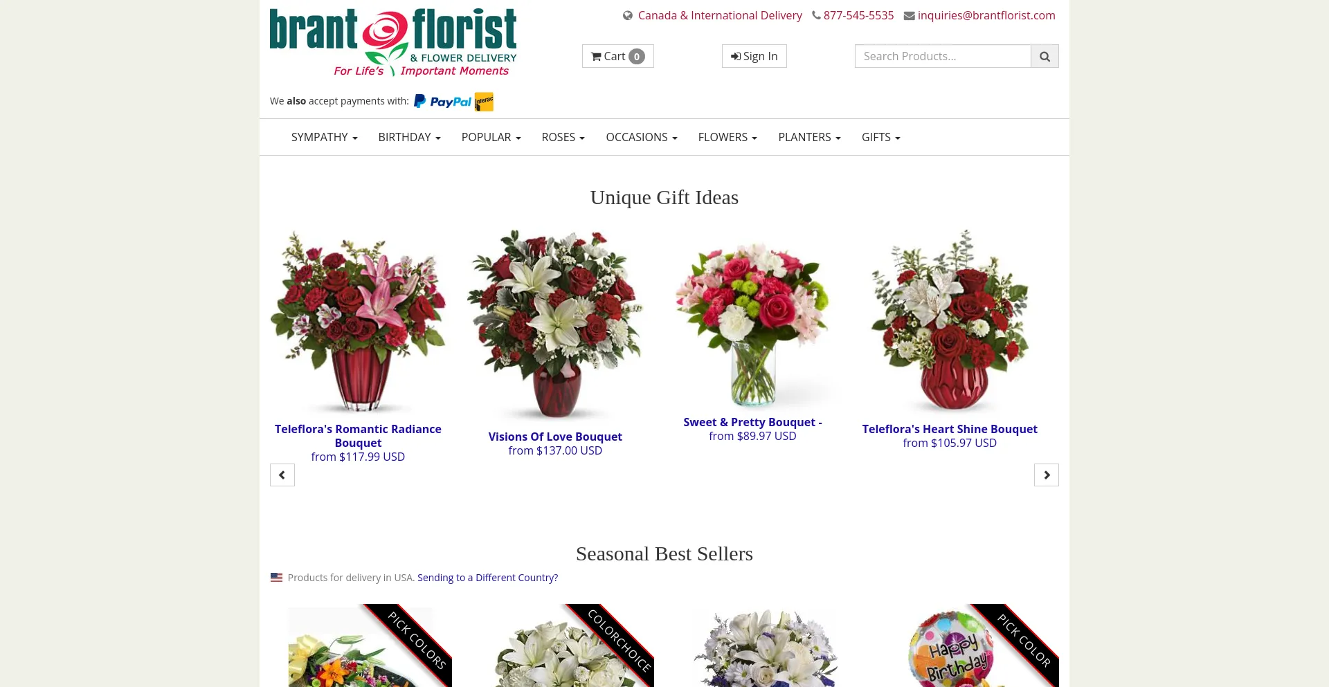 Screenshot of brantflorist.com homepage