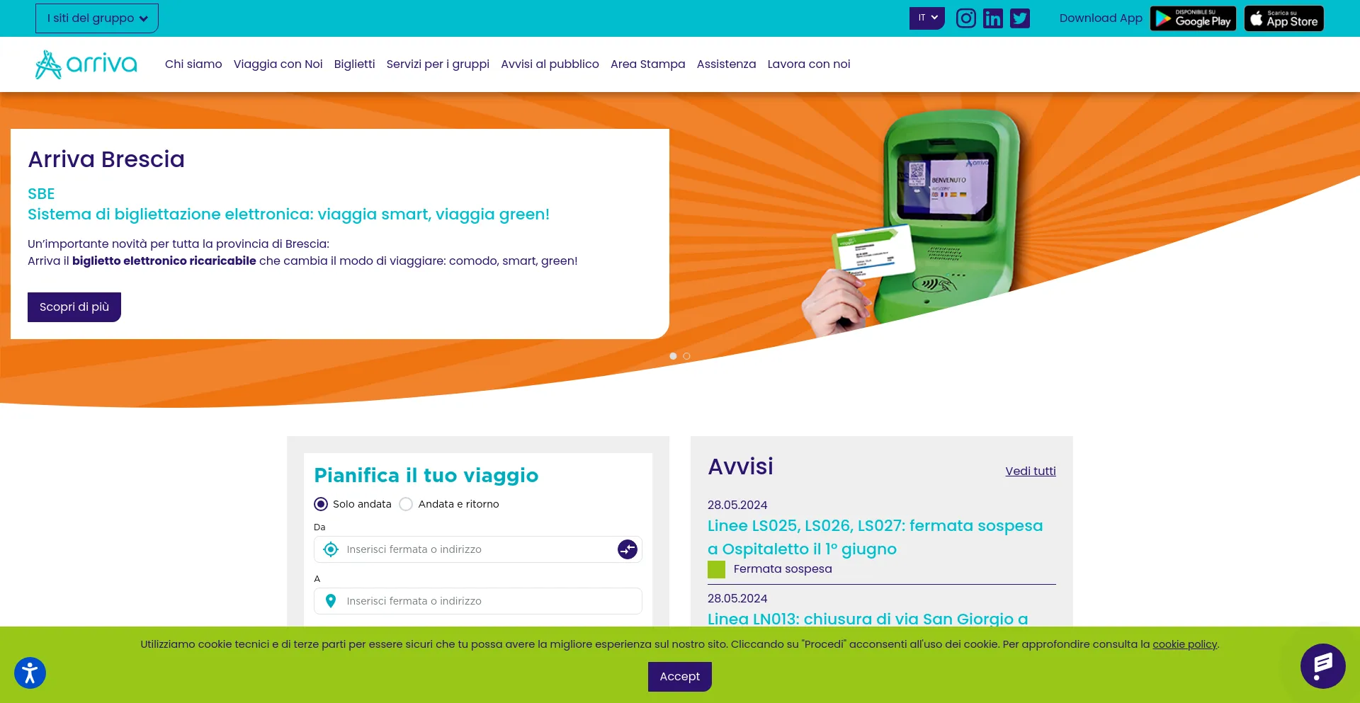 Screenshot of brescia.arriva.it homepage