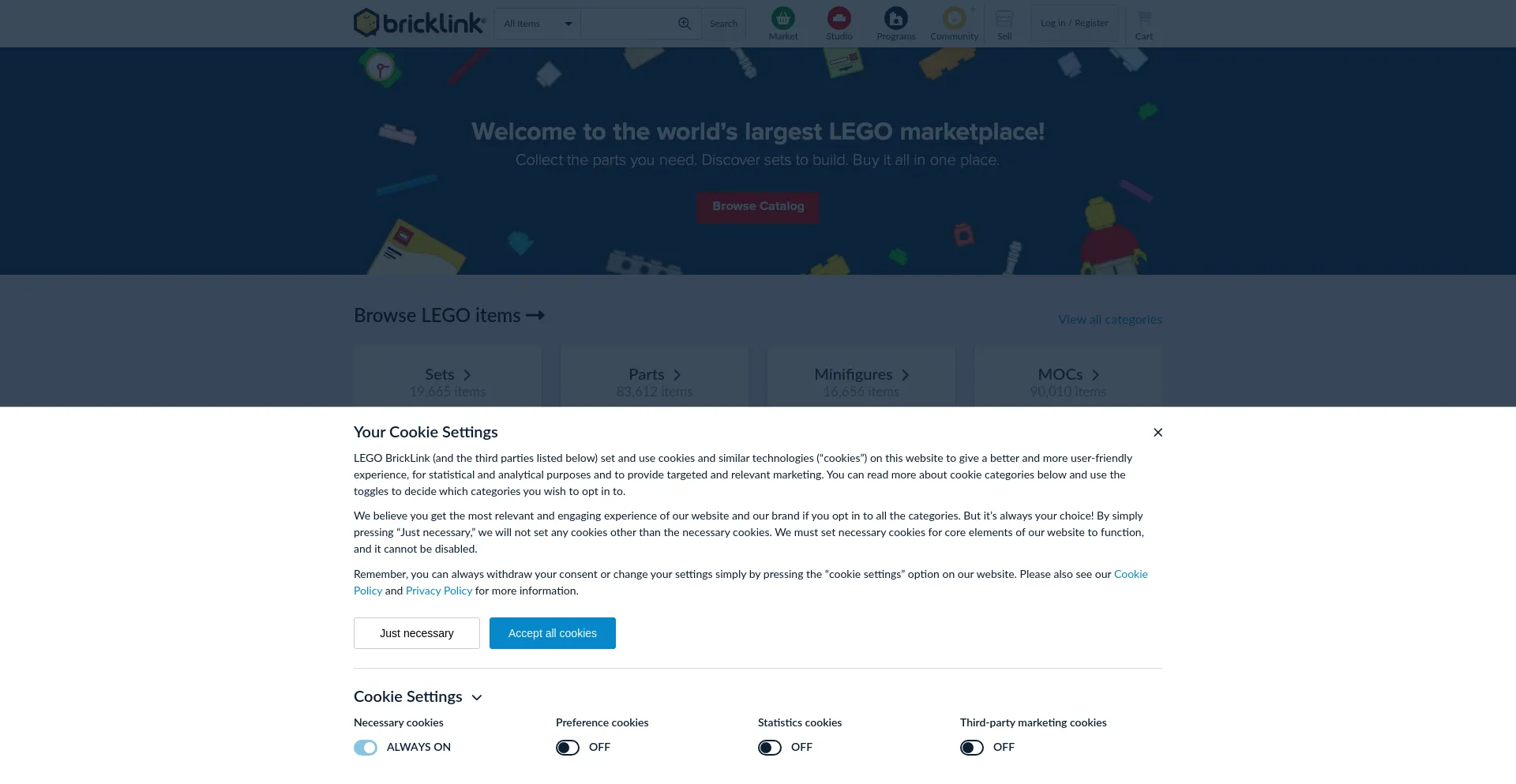 Screenshot of bricklink.com homepage