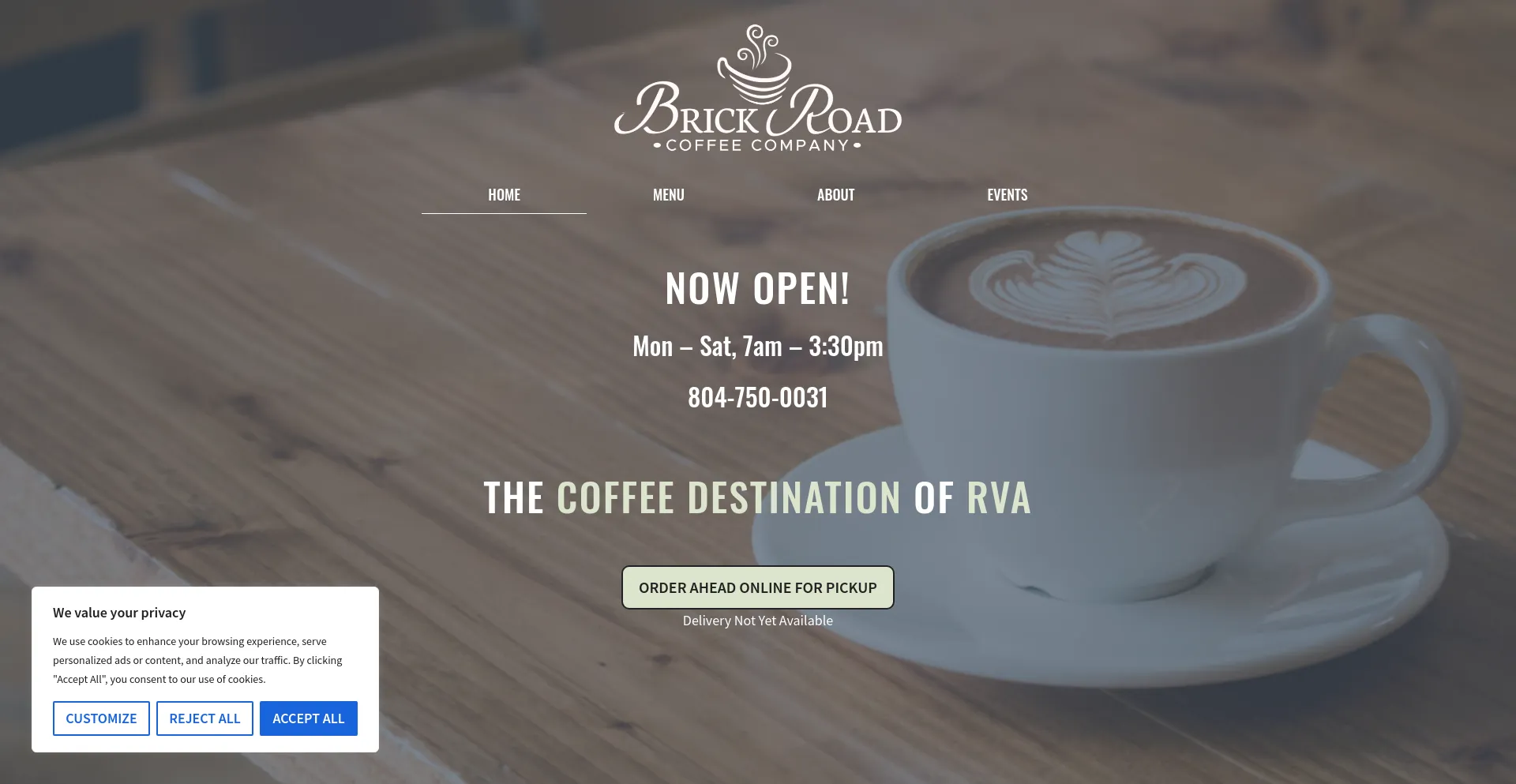 Screenshot of brickroadcoffee.com homepage