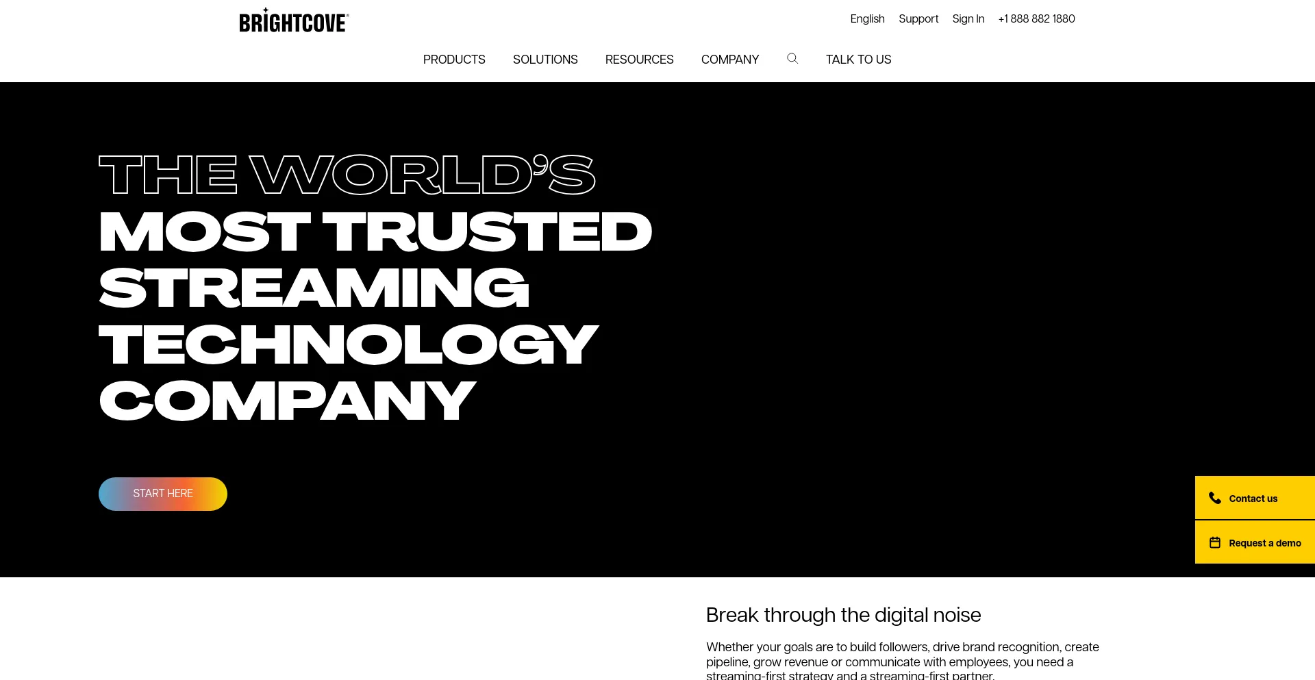 Screenshot of brightcove.com homepage