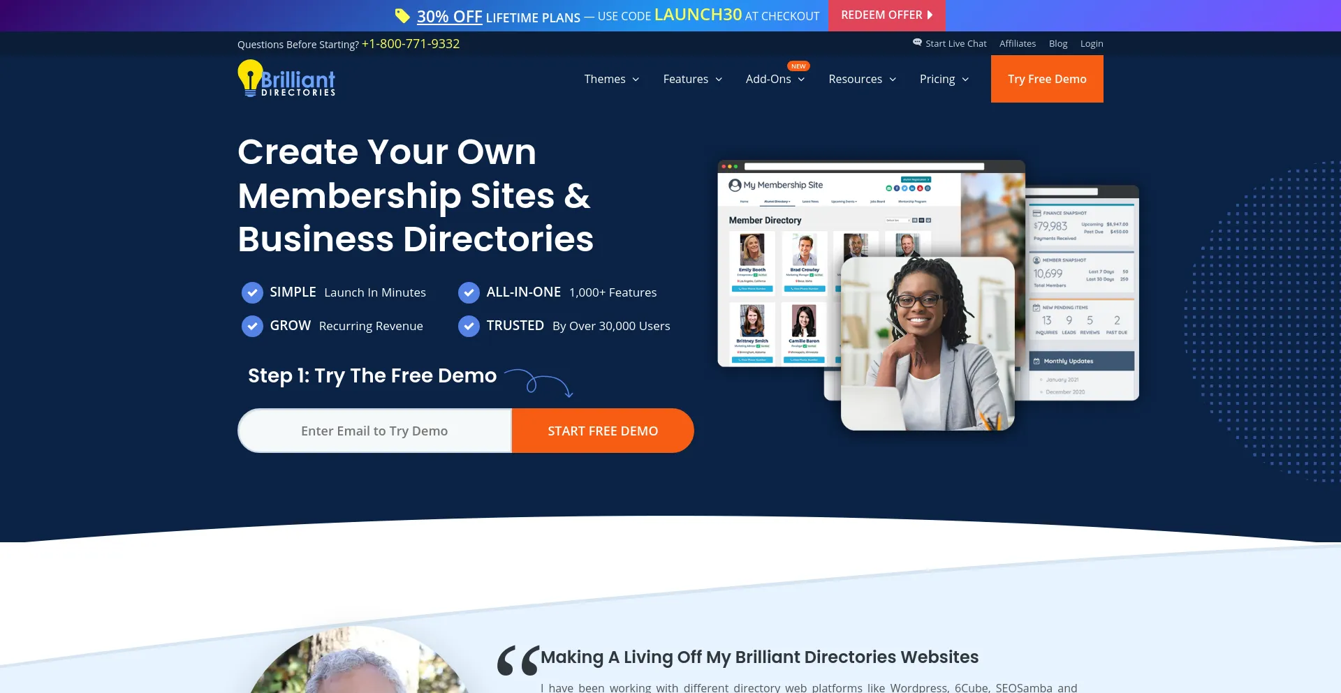 Screenshot of brilliantdirectories.com homepage