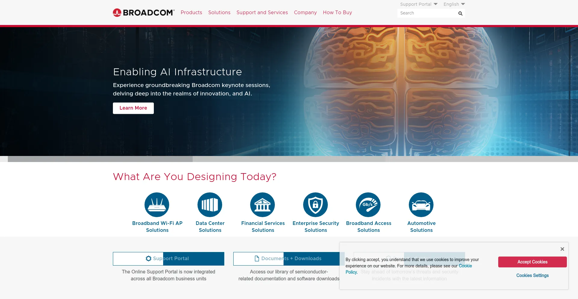 Screenshot of broadcom.com homepage