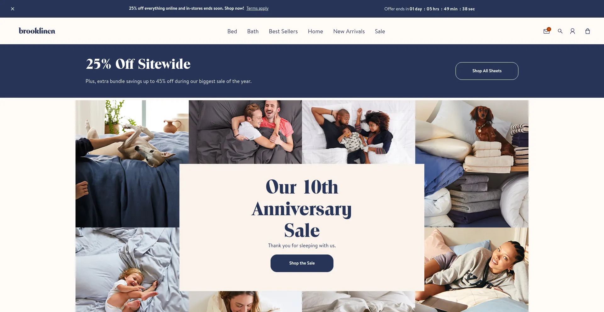 Screenshot of brooklinen.com homepage