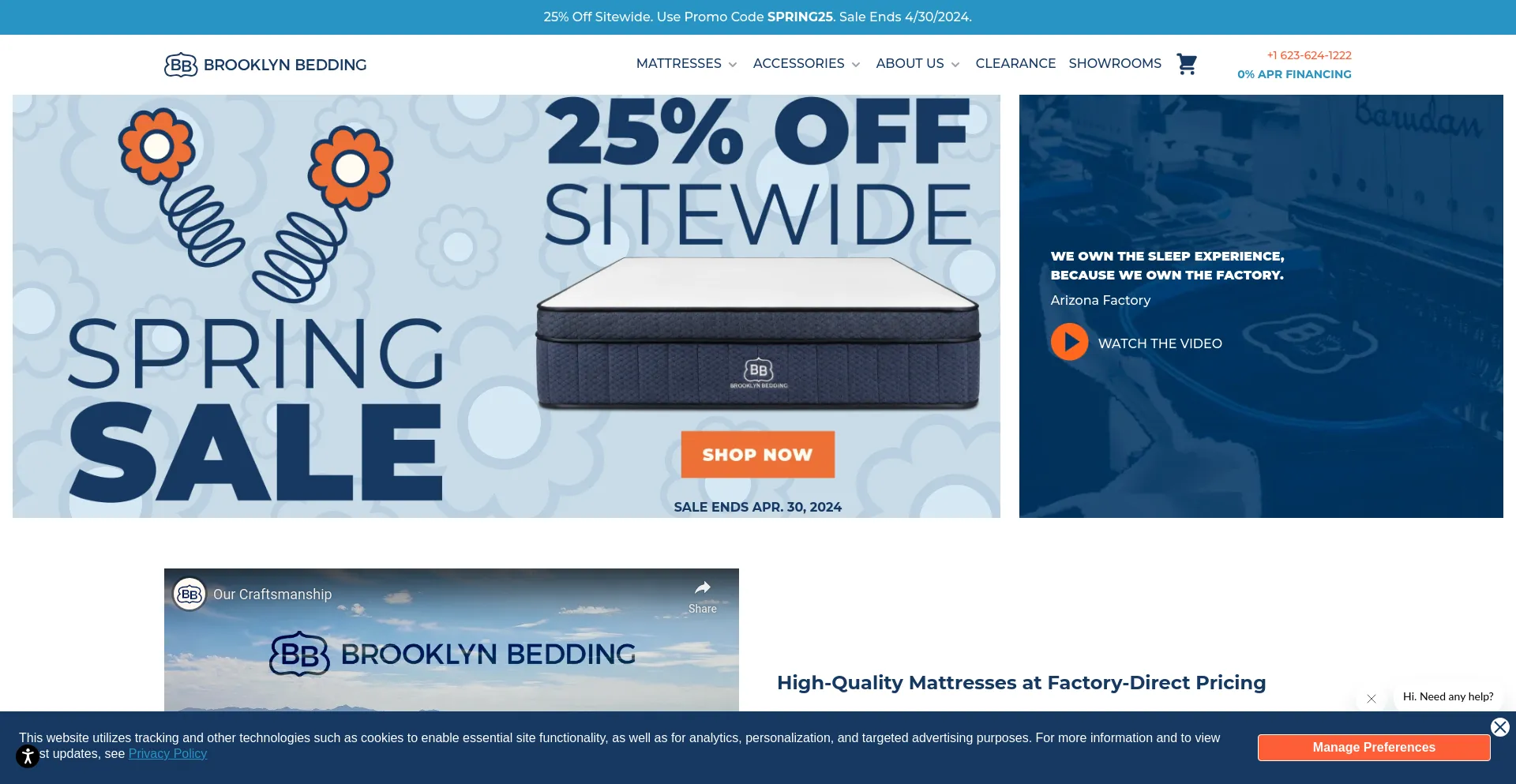 Screenshot of brooklynbedding.com homepage