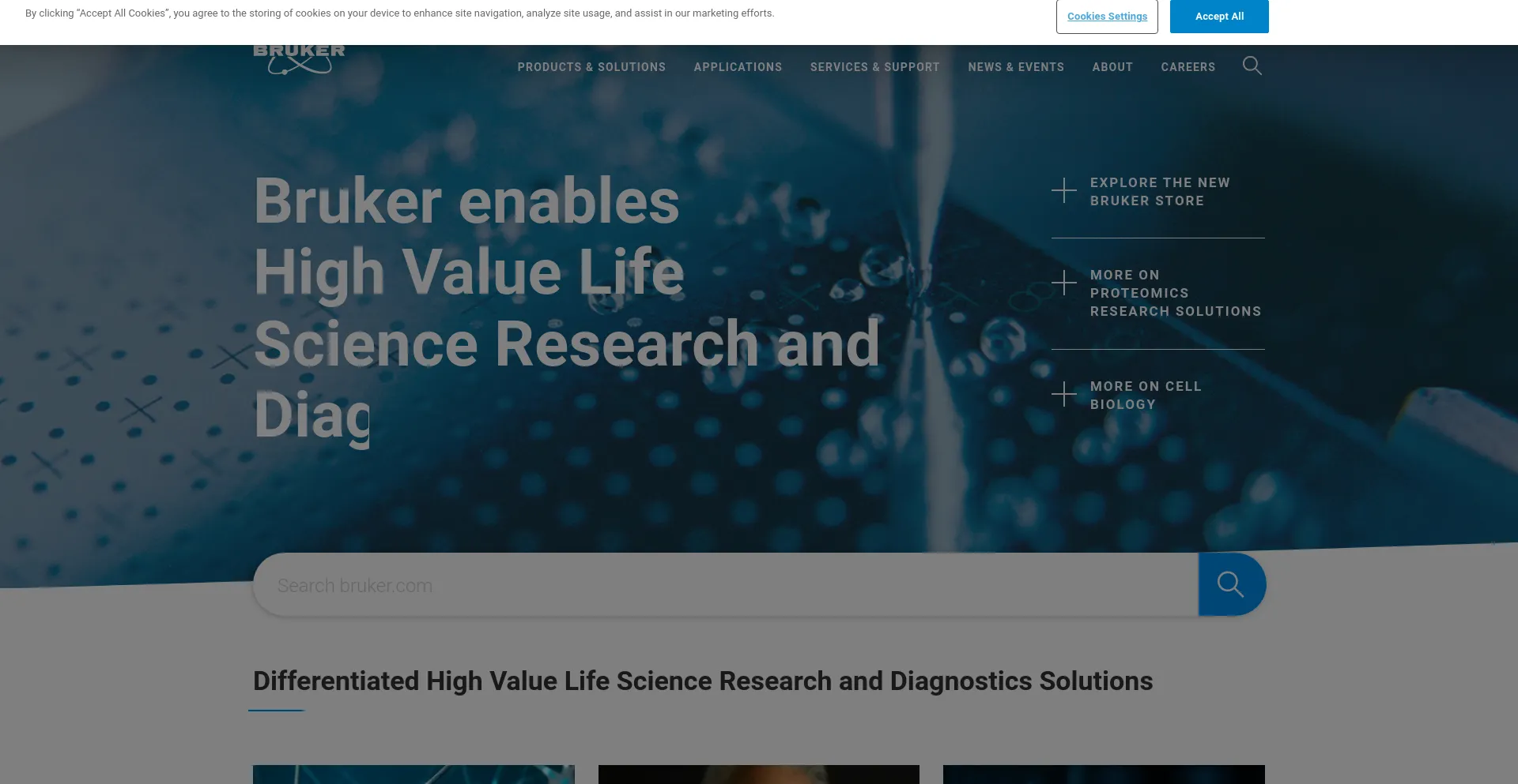 Screenshot of bruker.com homepage