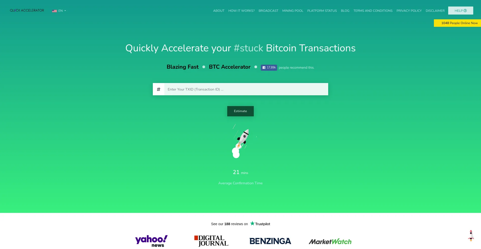 Screenshot of btcaccelerators.com homepage